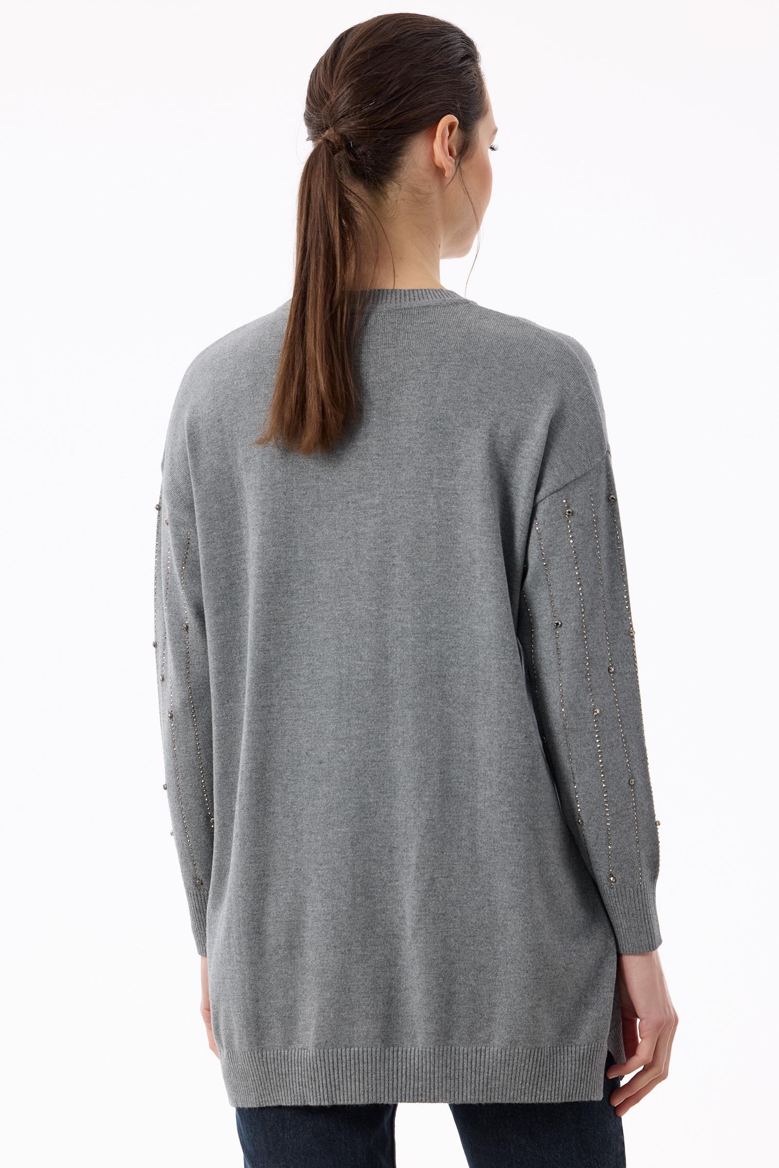 Suyolu Taş Baskılı Triko Tunik GRİ