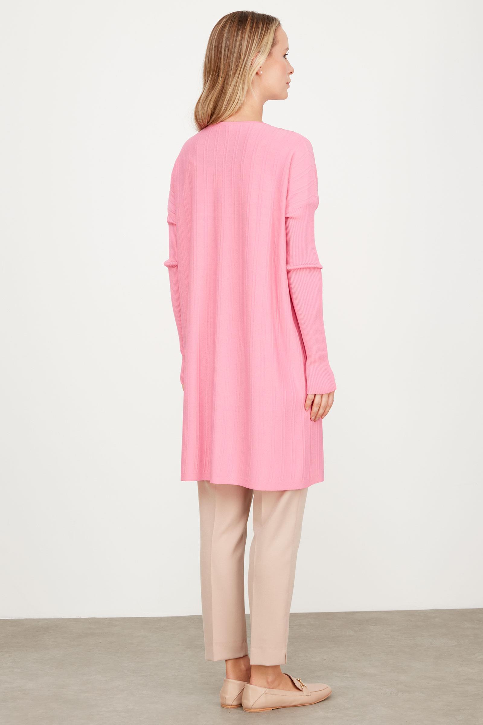 T KALIP ÇİZGİ DETAYLI BASİC RAYON TUNİK PEMBE
