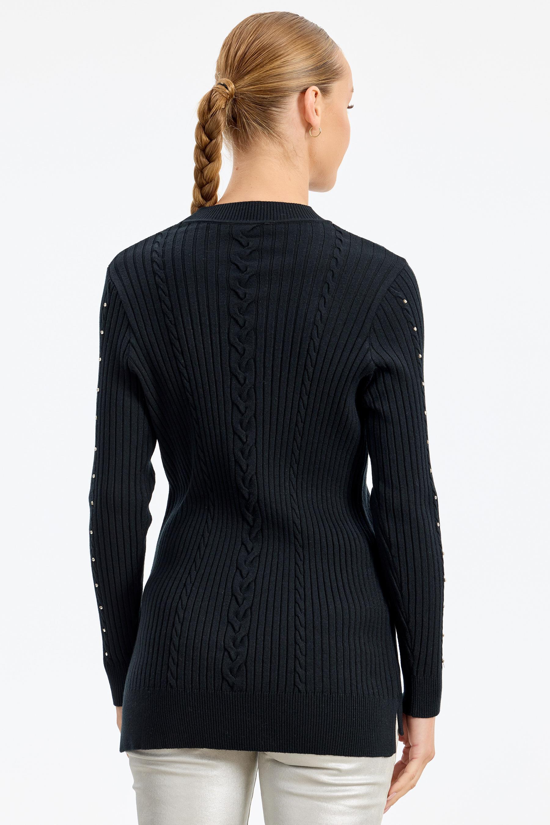 Taş Detaylı Saç Örgülü Tunik SİYAH