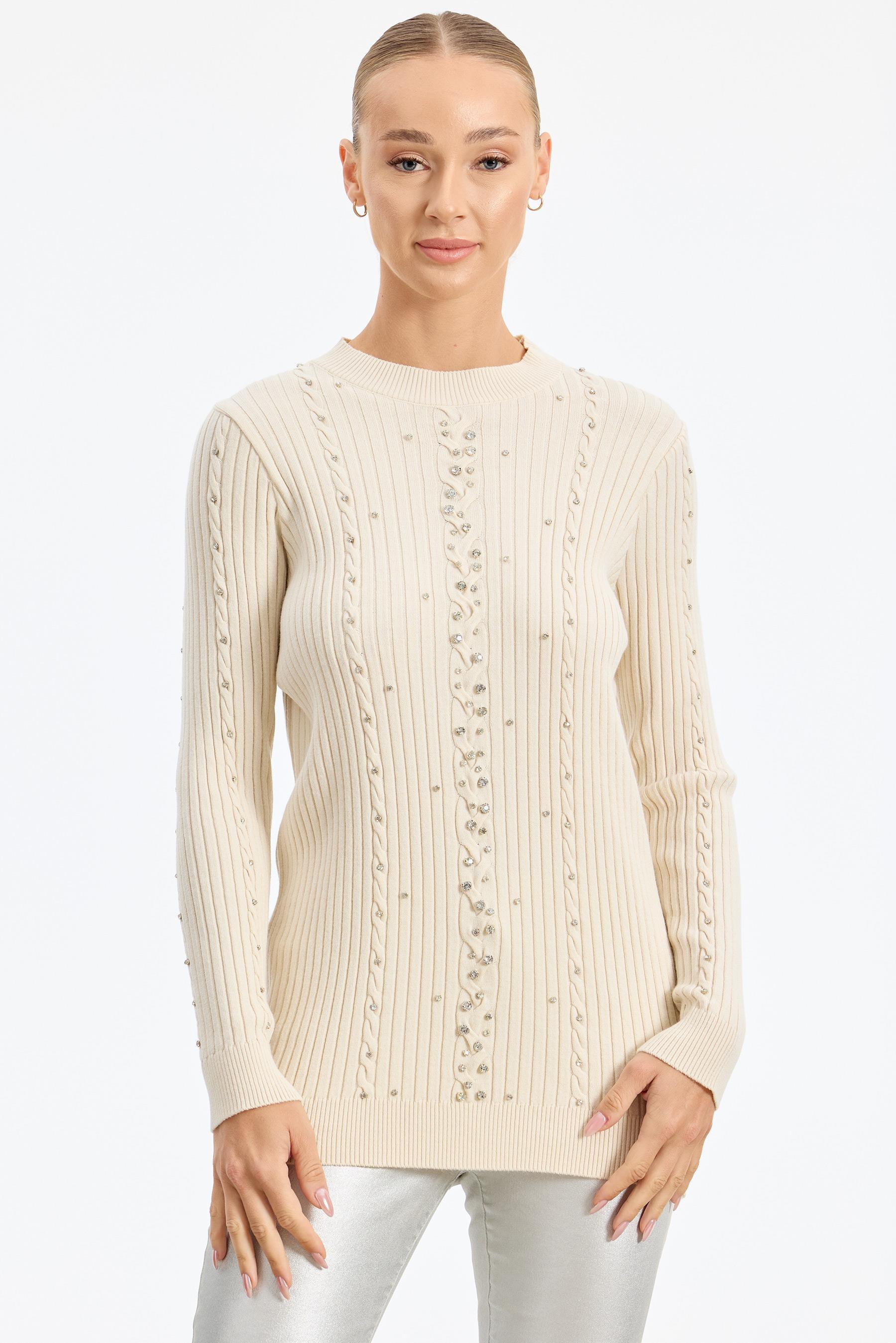 Taş Detaylı Saç Örgülü Tunik VANİLYA