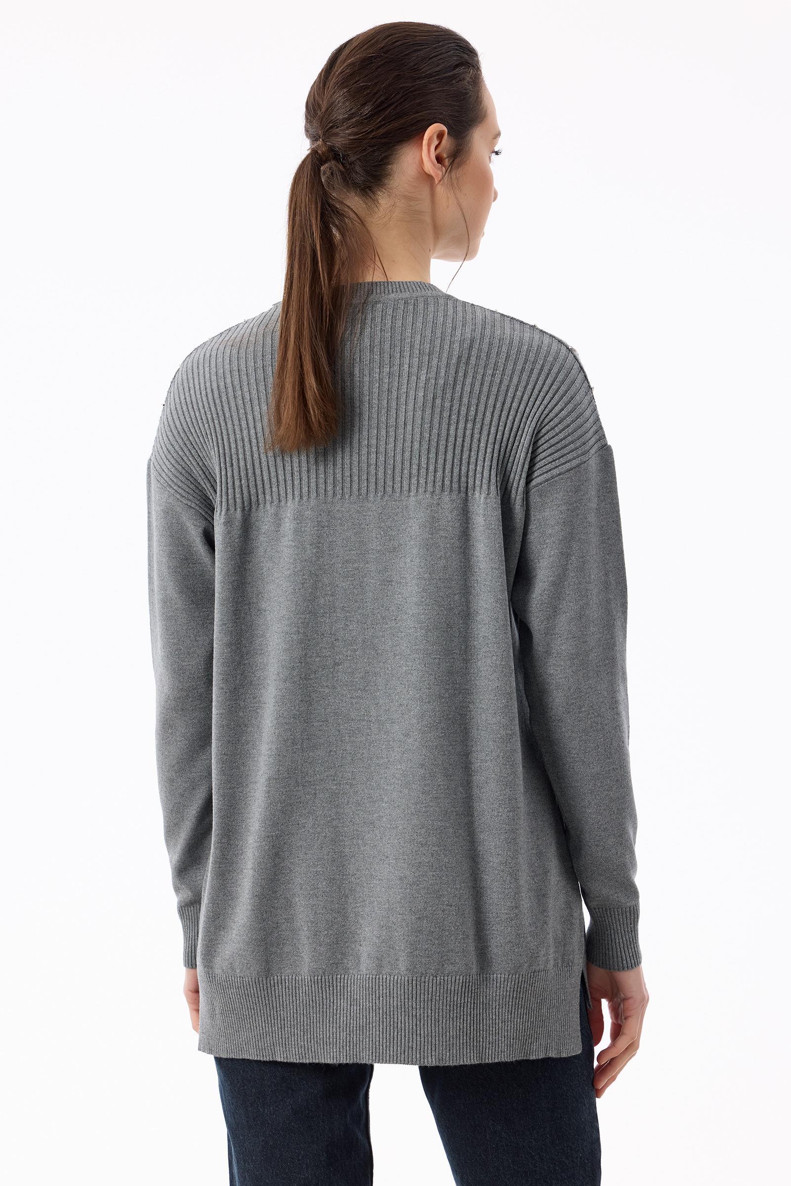 Taş Detaylı Triko Tunik GRİ