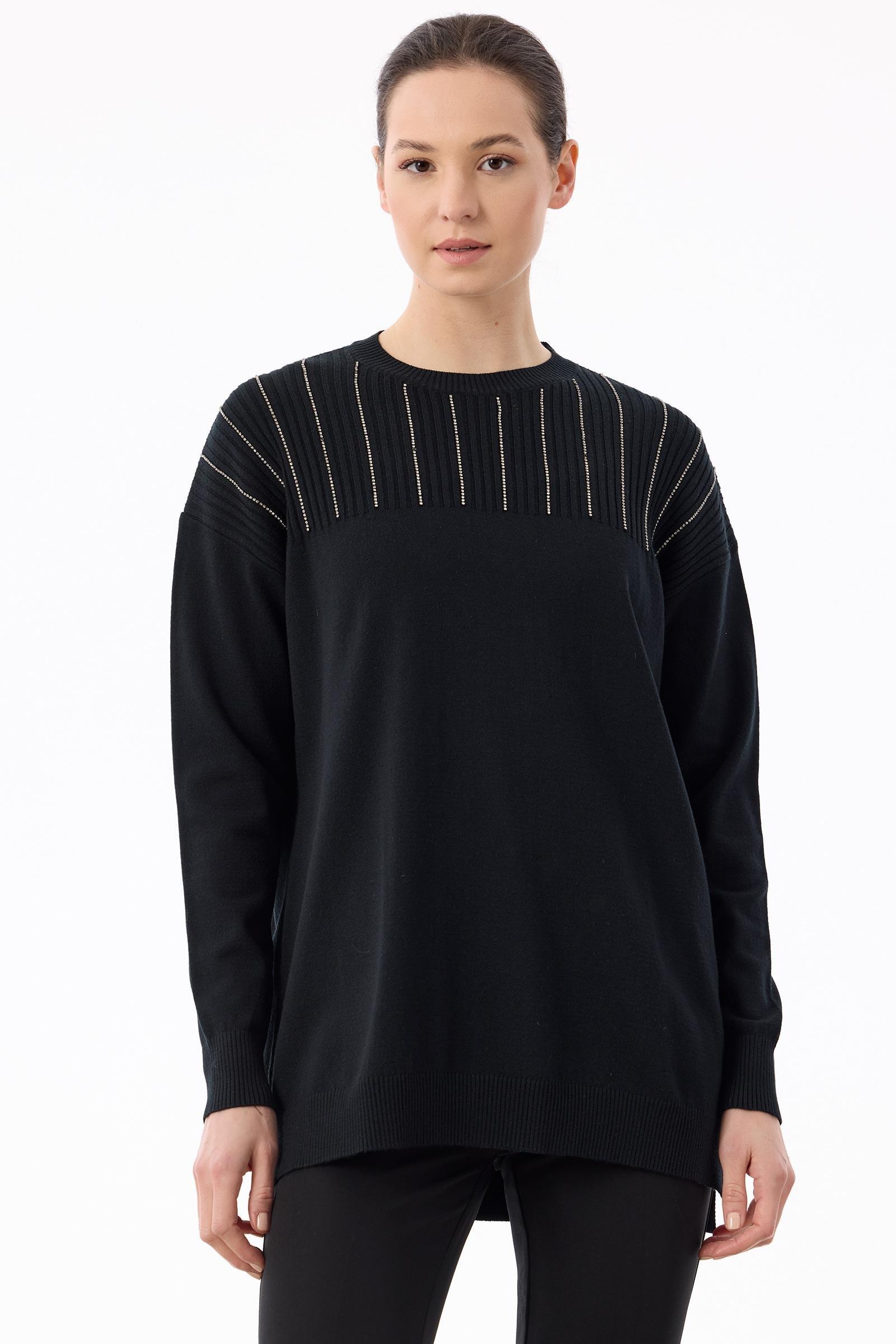 Taş Detaylı Triko Tunik SİYAH