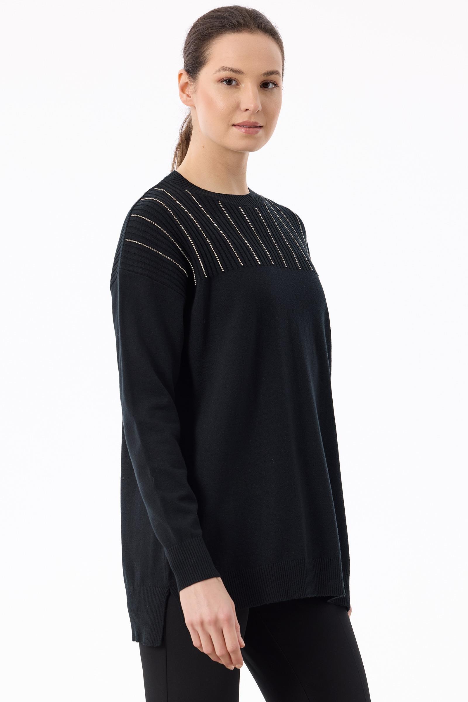 Taş Detaylı Triko Tunik SİYAH