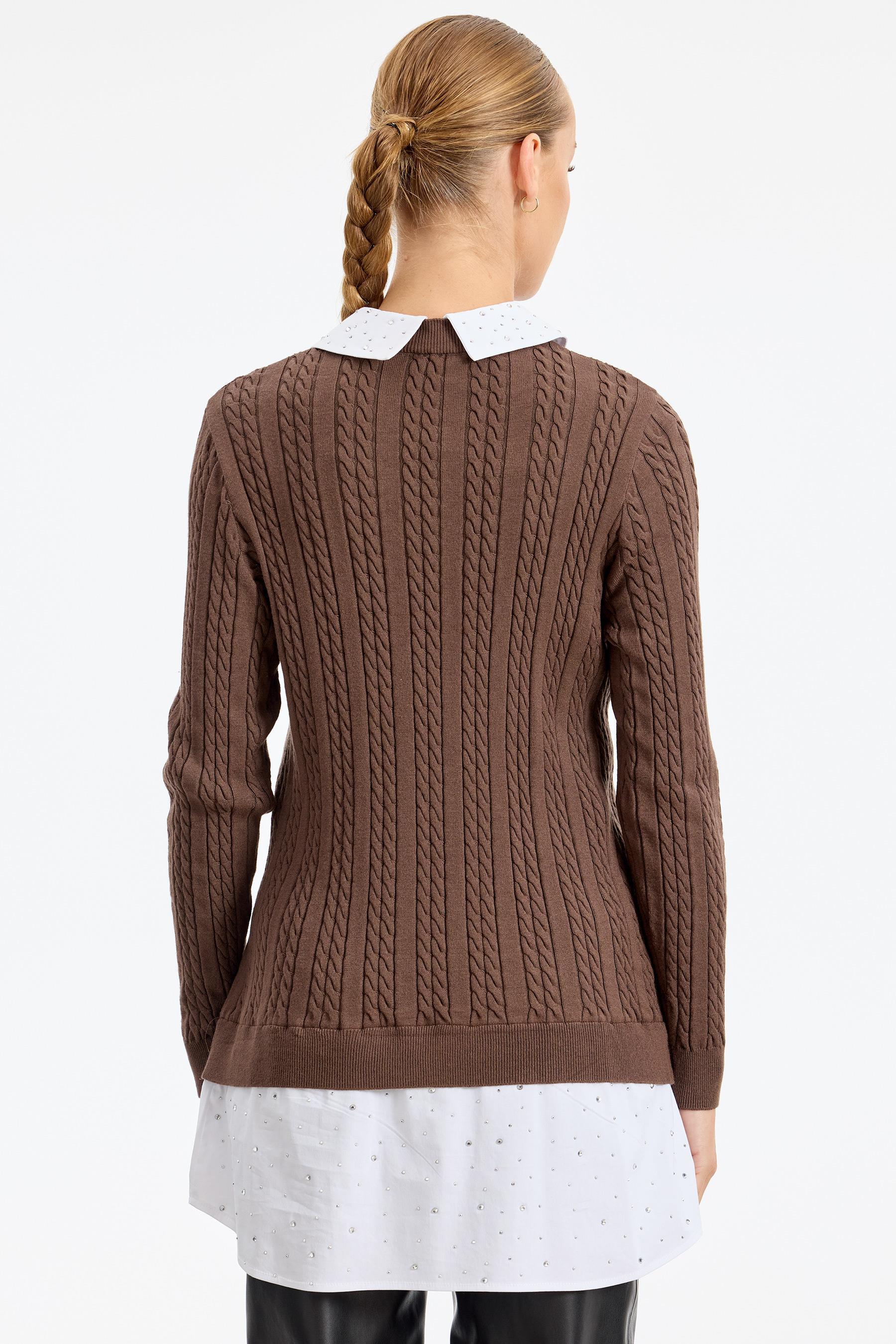 Taş Gömlek Detaylı Tunik KAHVE