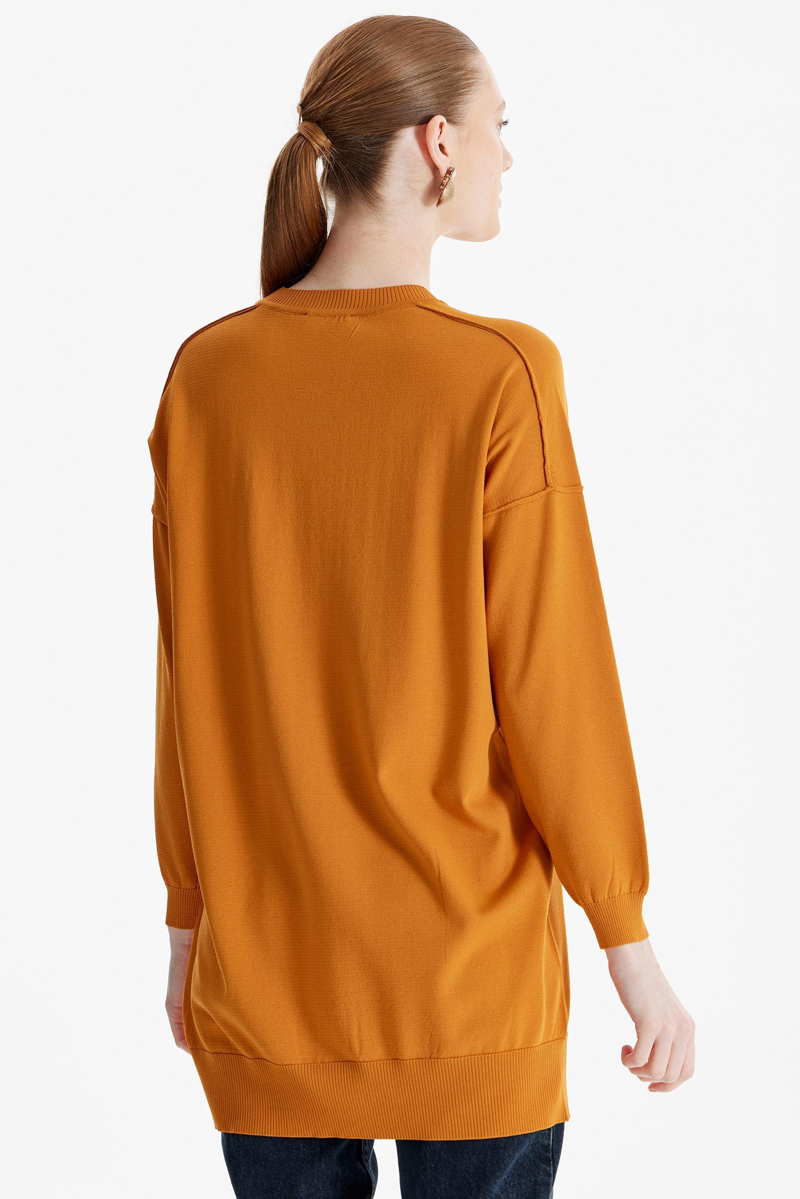 TERS DİKİŞ DETAYLI BASİC TRİKO TUNİK HARDAL