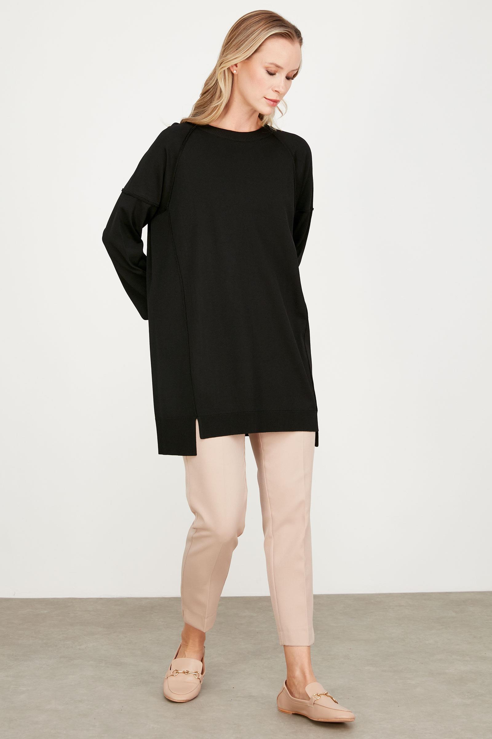 TERS DİKİŞ DETAYLI BASİC TRİKO TUNİK SİYAH