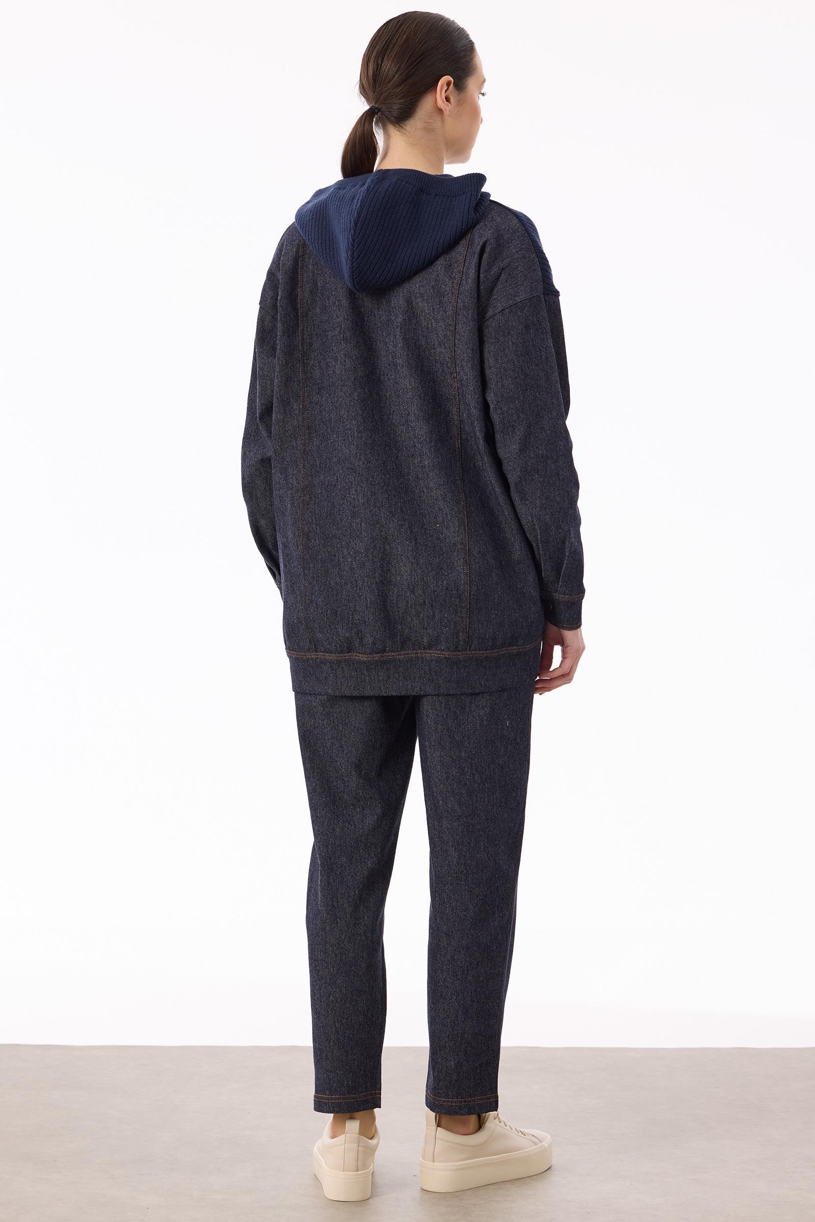 Triko Kombinli Kapüşonlu Denim Takım LACİVERT