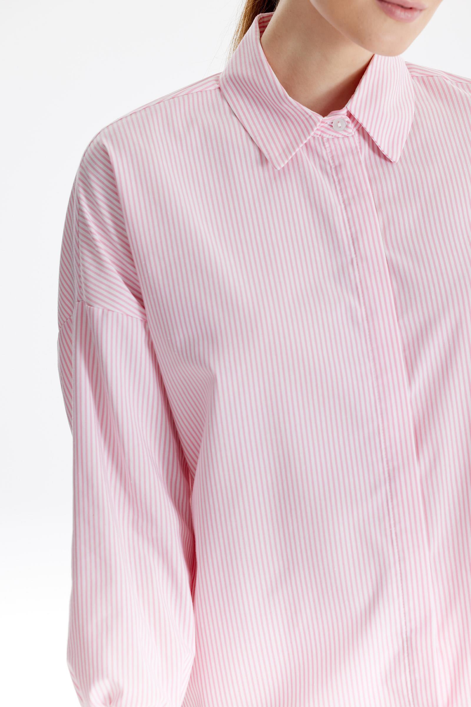 Triko Ribana Detaylı Çizgili Poplin Gömlek PEMBE