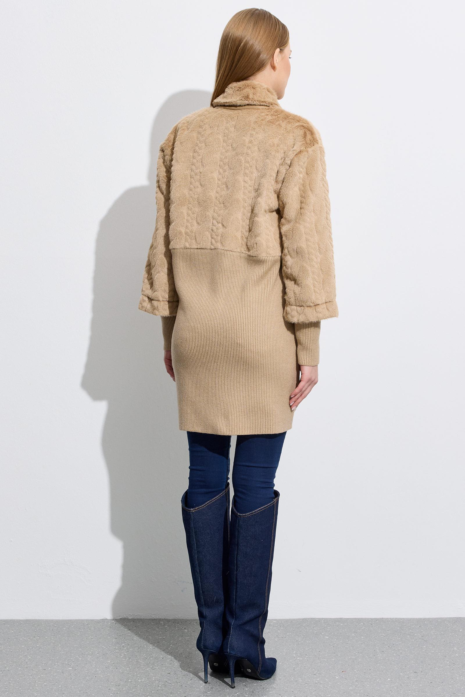 Triko Ve Saç Örgü Kombinli Kaban CAMEL