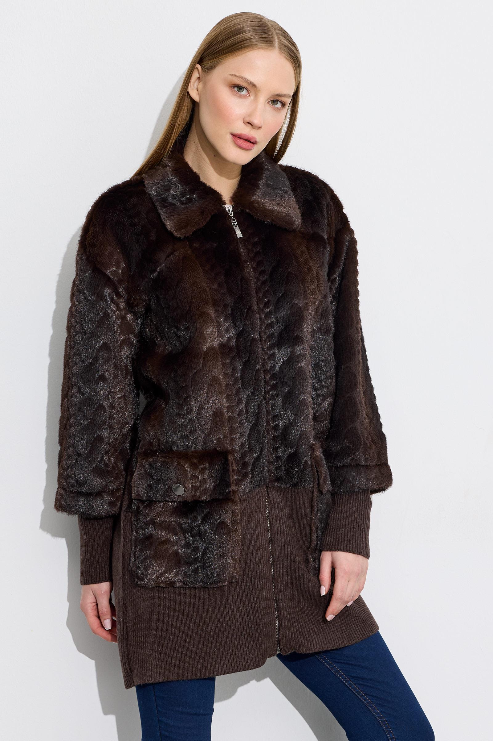 Triko Ve Saç Örgü Kombinli Kaban KAHVE