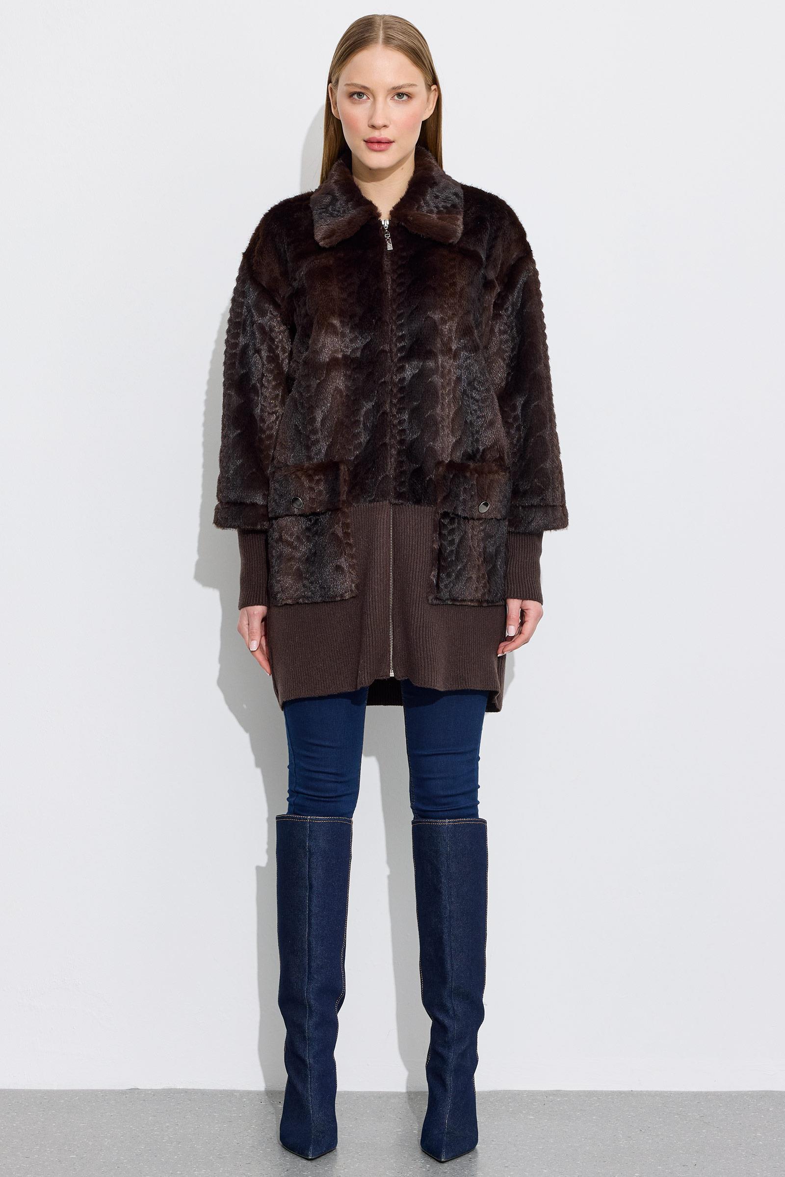 Triko Ve Saç Örgü Kombinli Kaban KAHVE