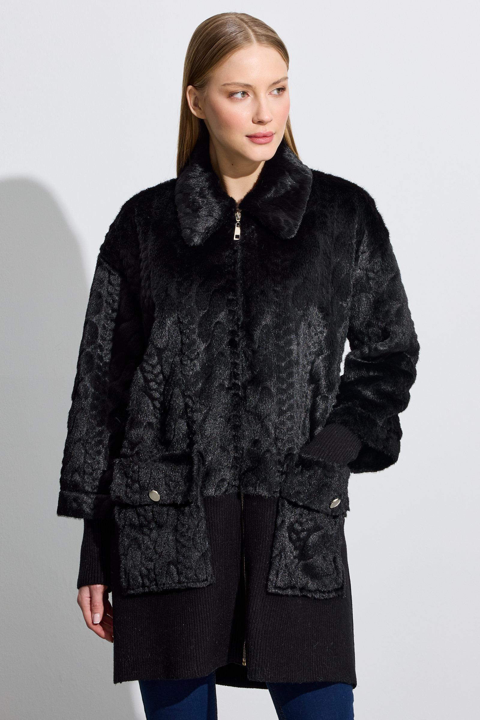 Triko Ve Saç Örgü Kombinli Kaban SİYAH