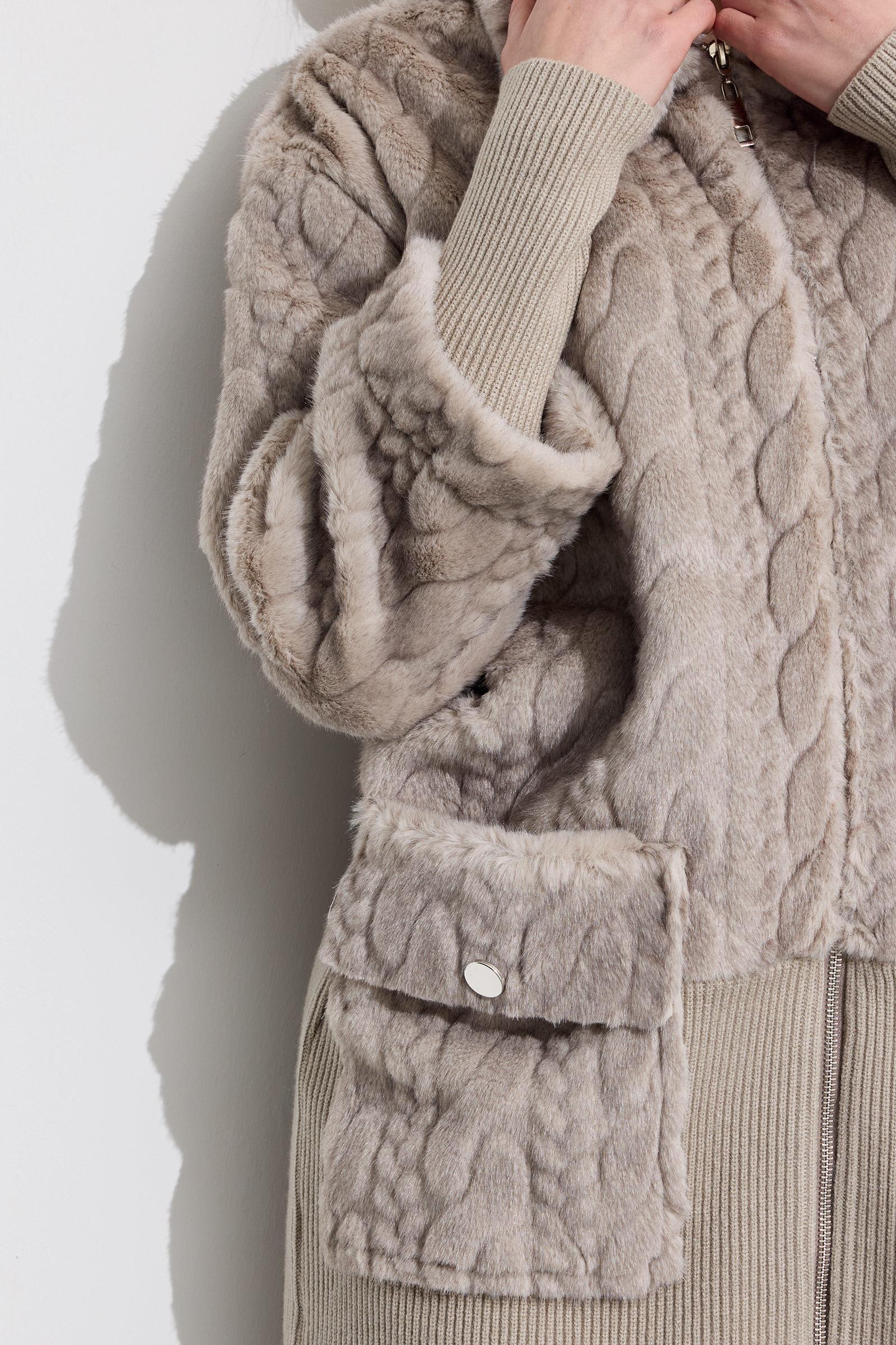 Triko Ve Saç Örgü Kombinli Kaban VİZON