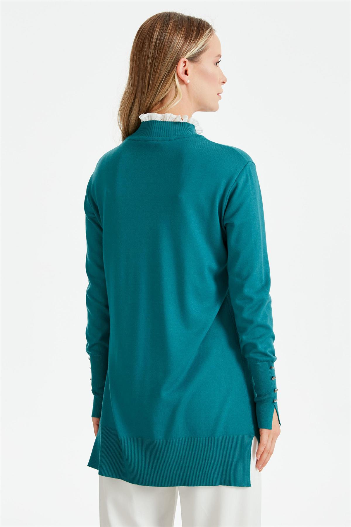 YAKASI FIRFIR  DETAYLI TRİKO TUNİK AÇIKPETROL