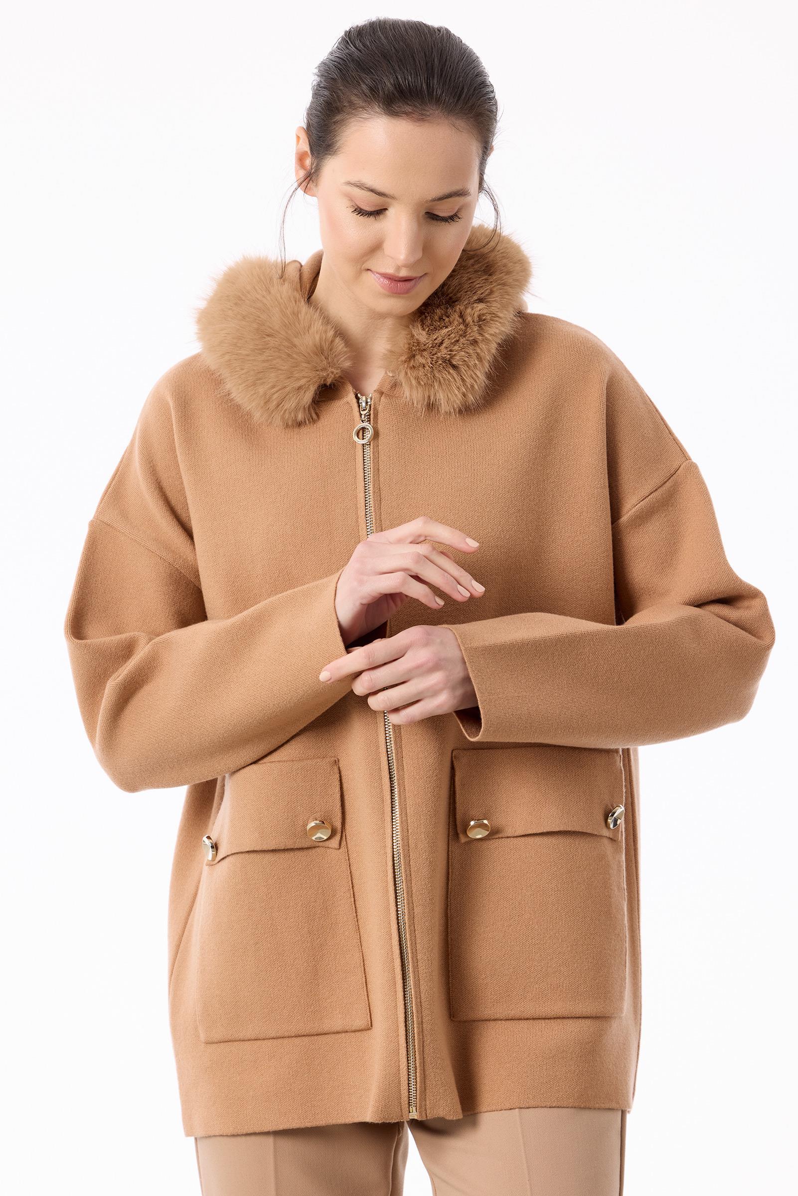 Yakası Kürklü Hırka CAMEL