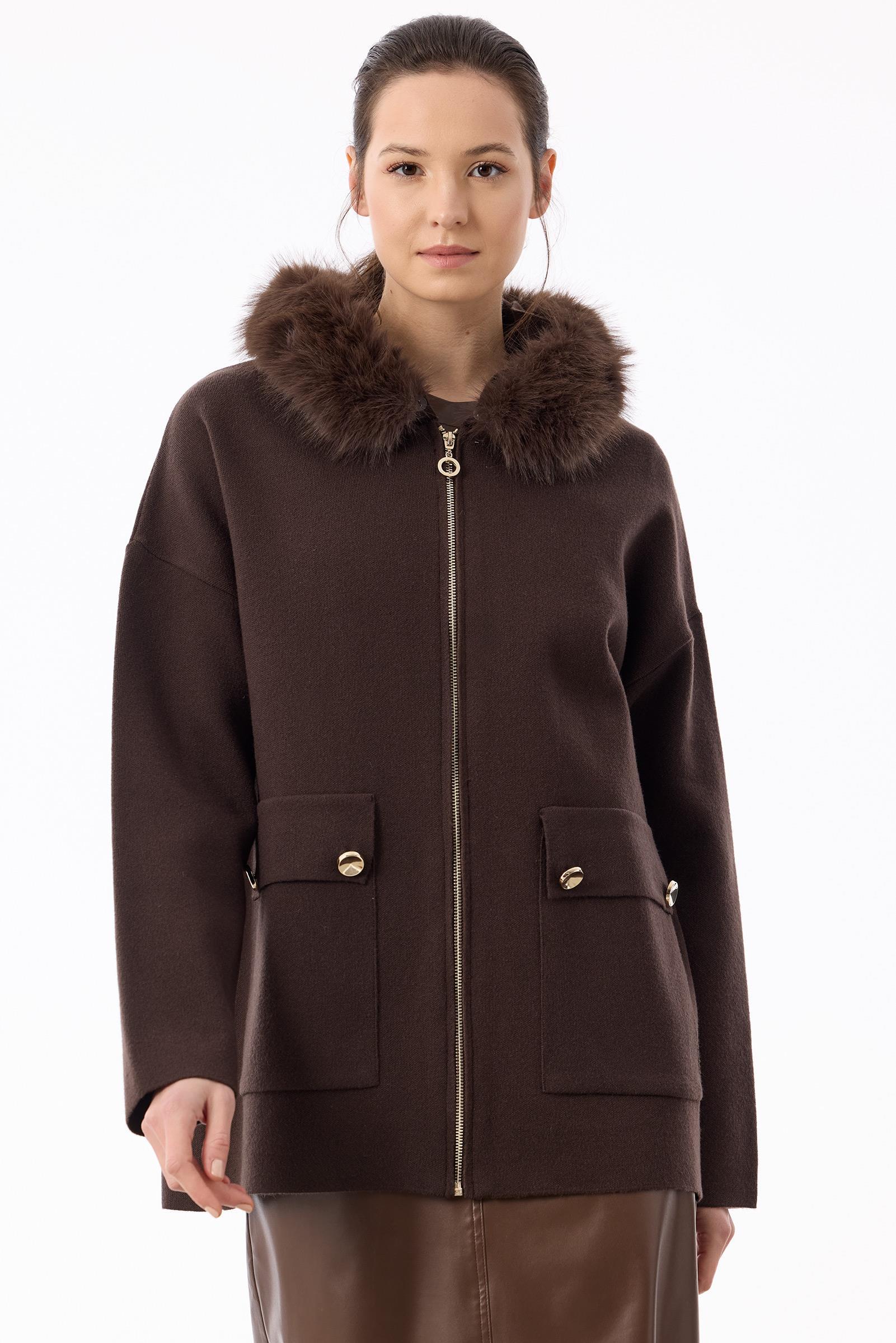 Yakası Kürklü Hırka KAHVE