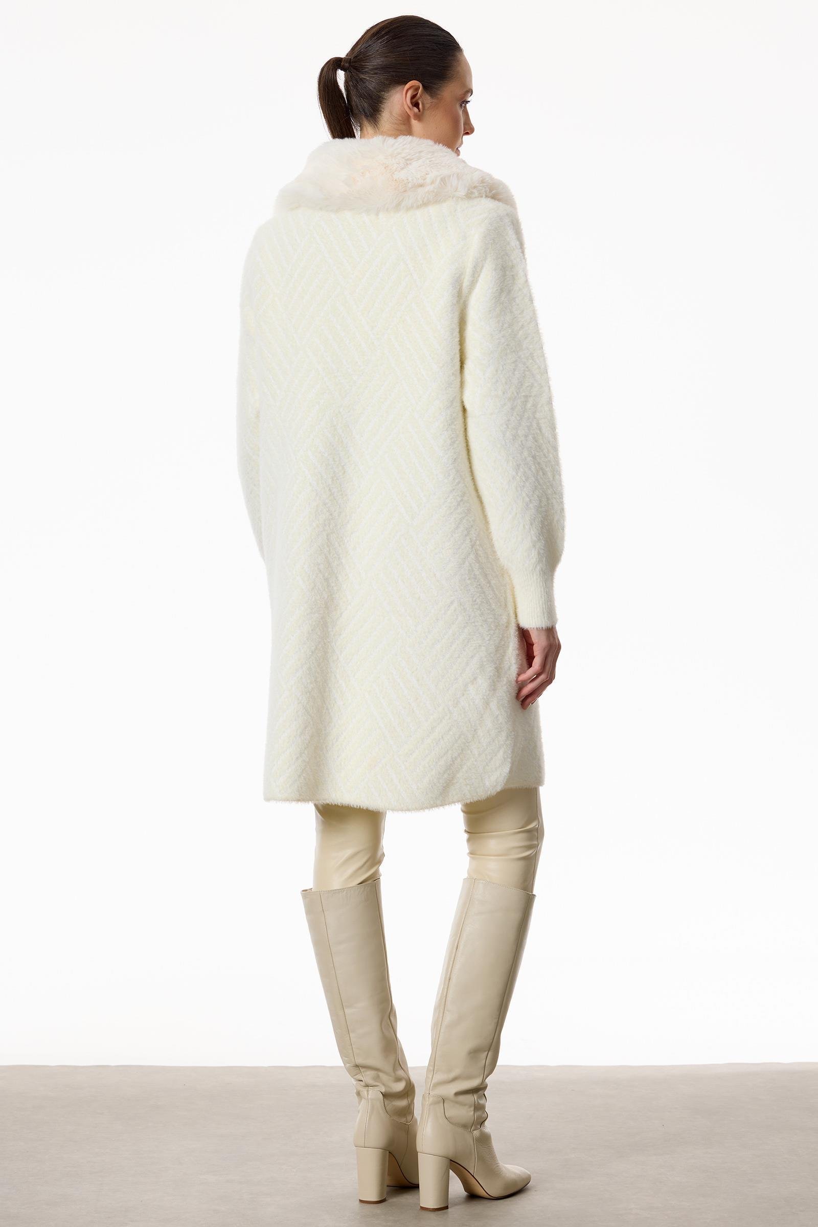 Yakası Kürklü Triko Kaban EKRU