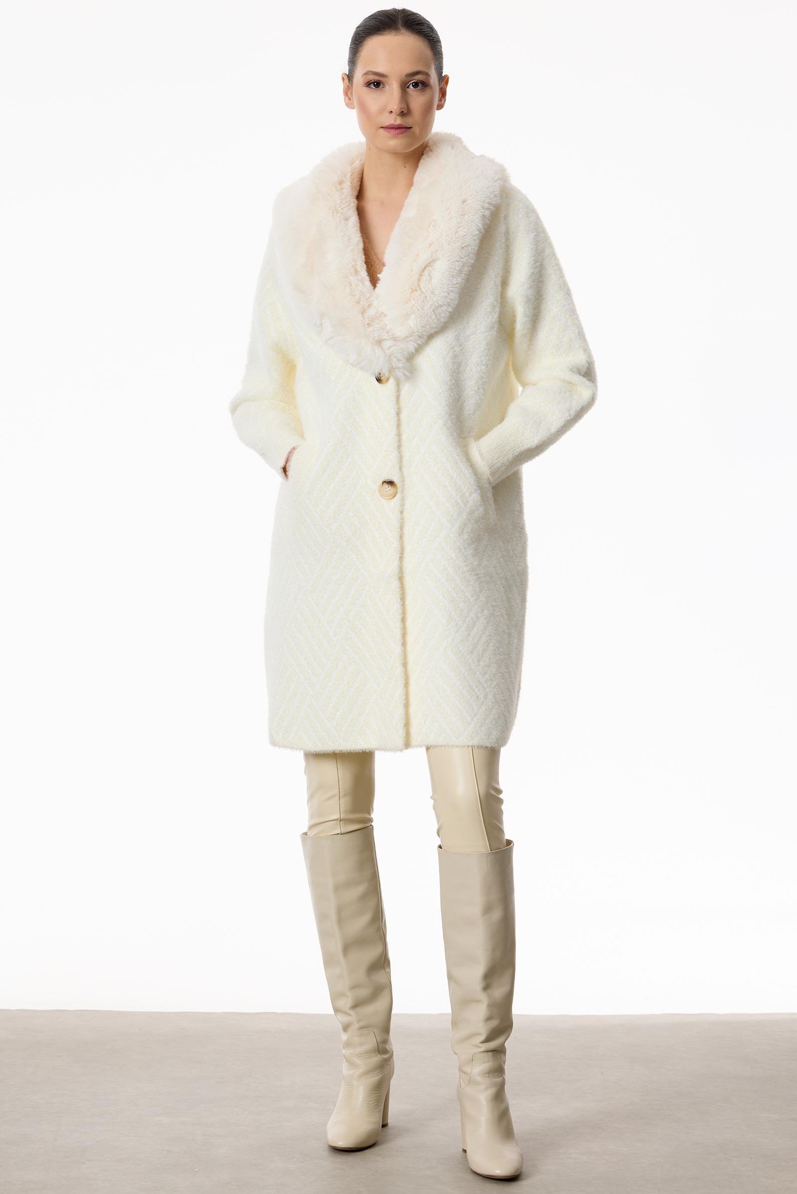 Yakası Kürklü Triko Kaban EKRU