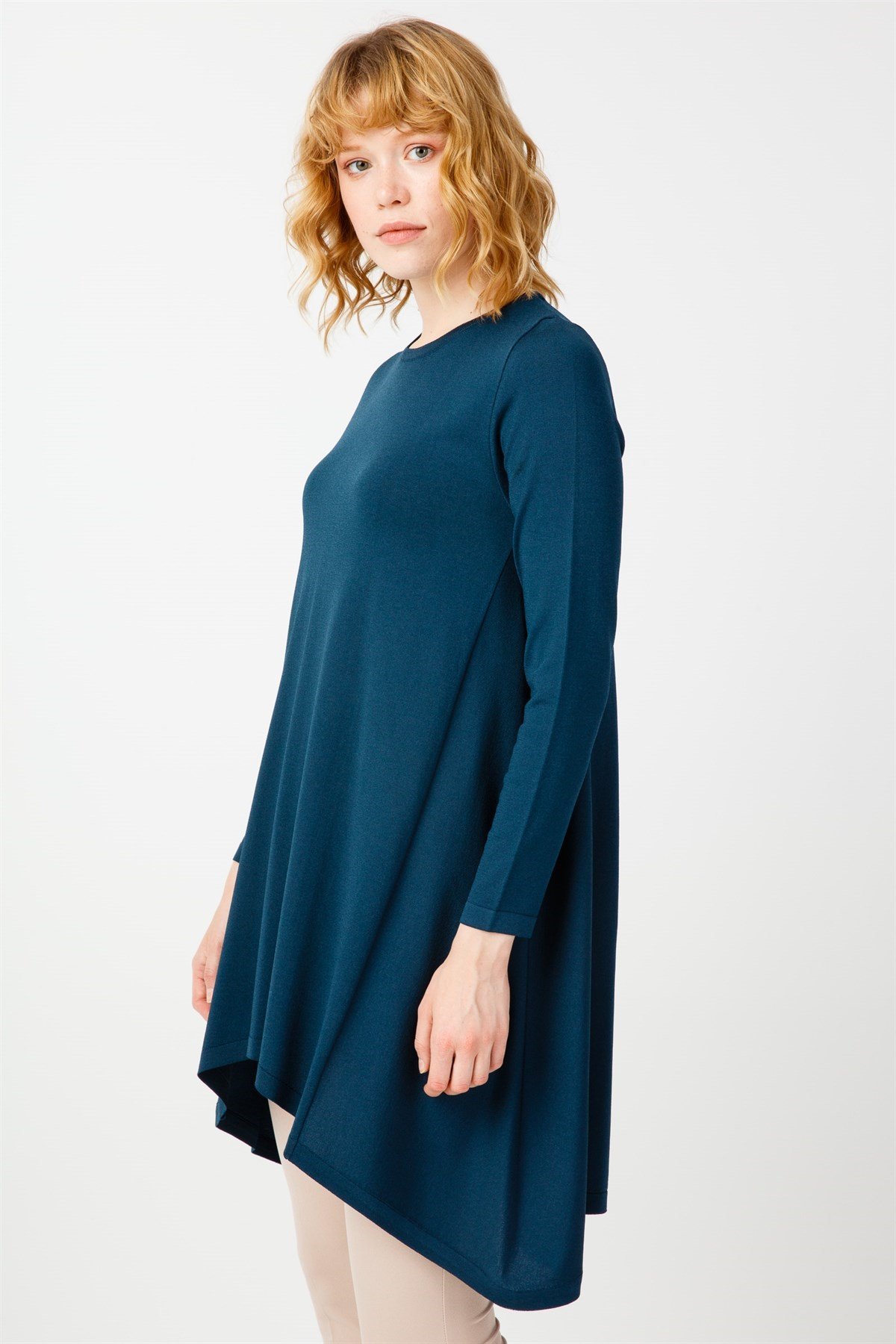 YANDAN VOLANLI RAYON TUNİK PETROL