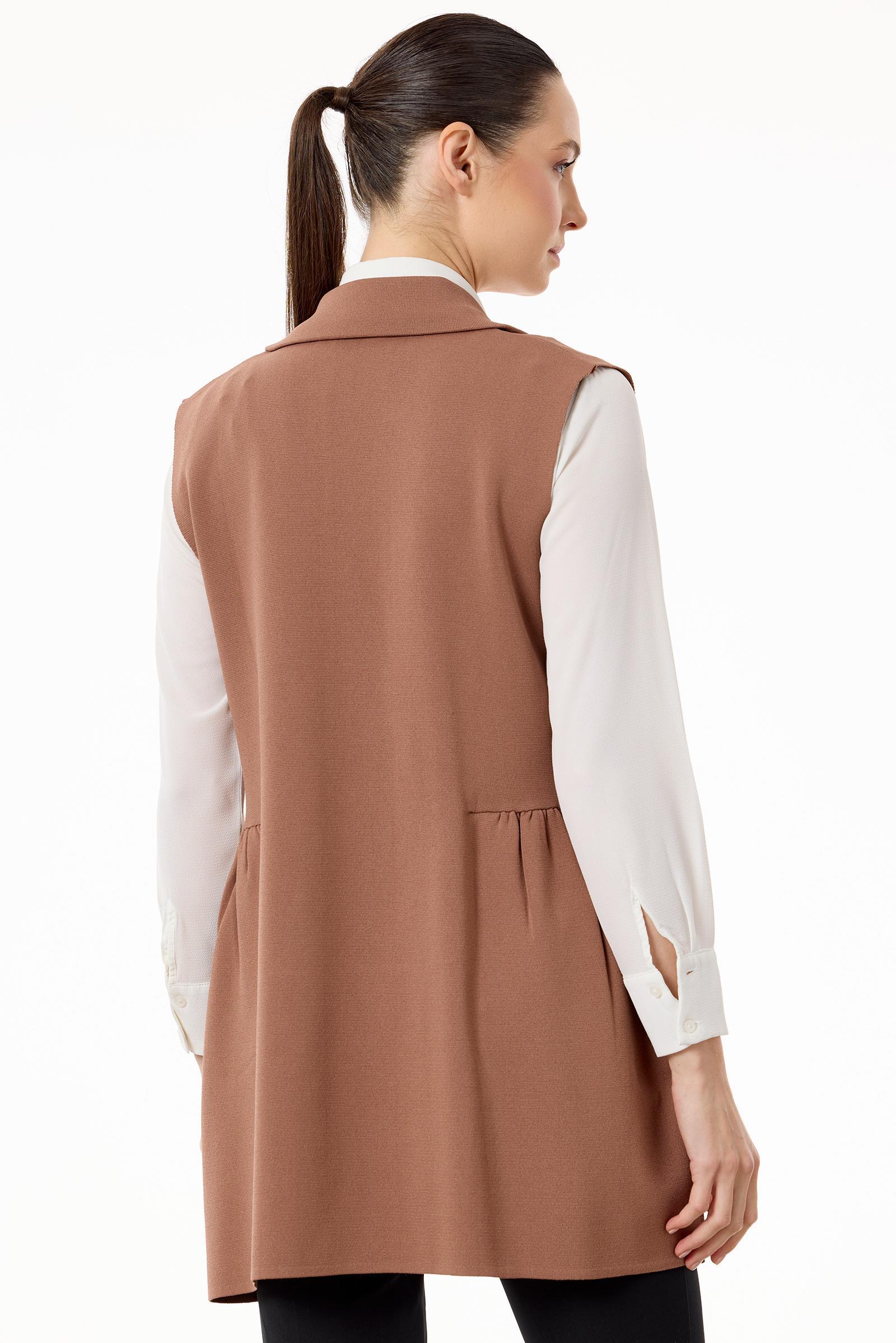 Yanları Büzgülü Rayon Yelek KAHVE
