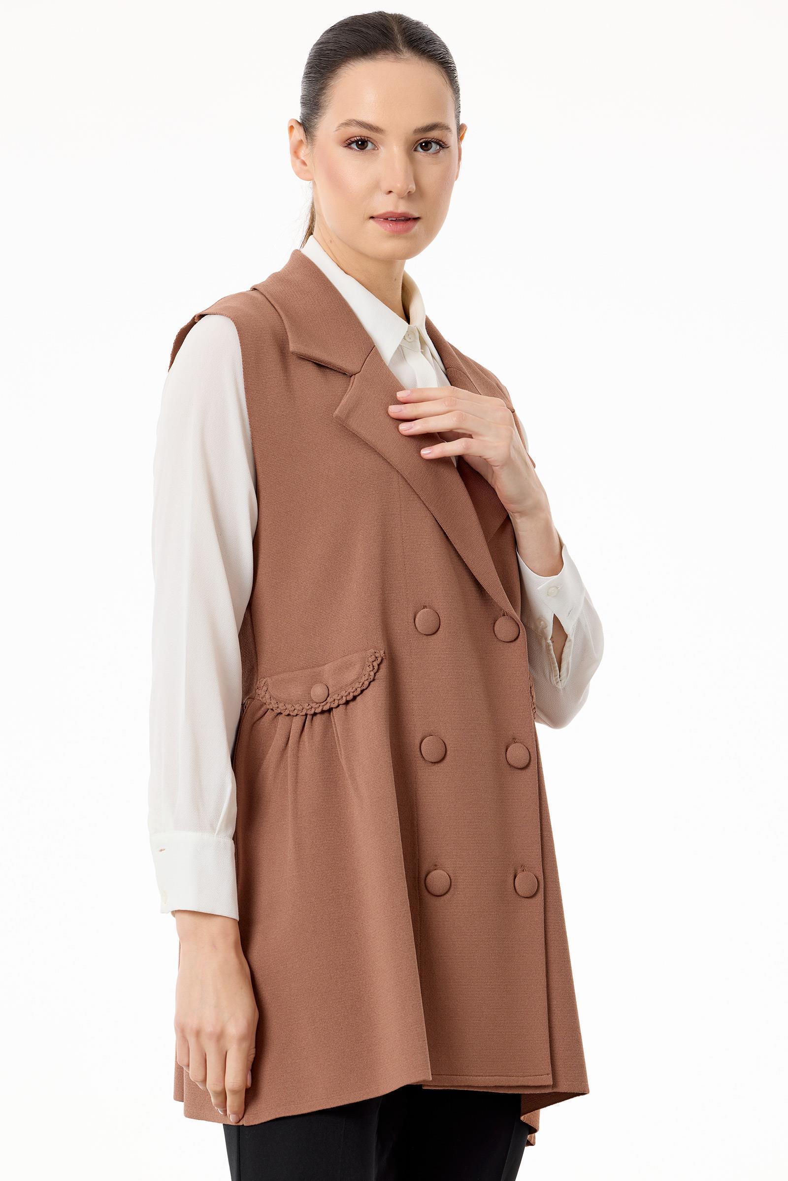 Yanları Büzgülü Rayon Yelek KAHVE