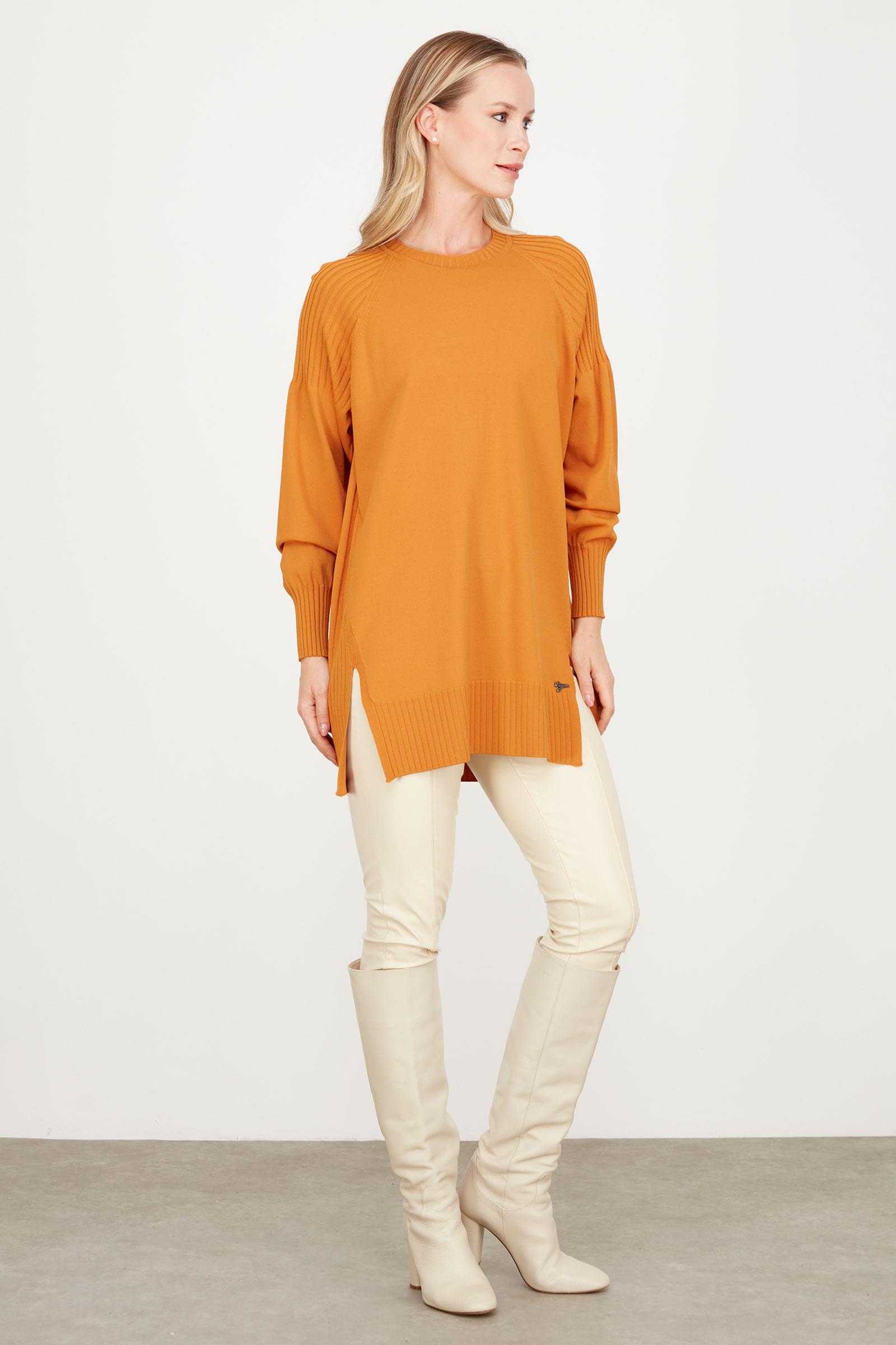 YANLARI YIRTMAÇLI RAYON TUNİK HARDAL