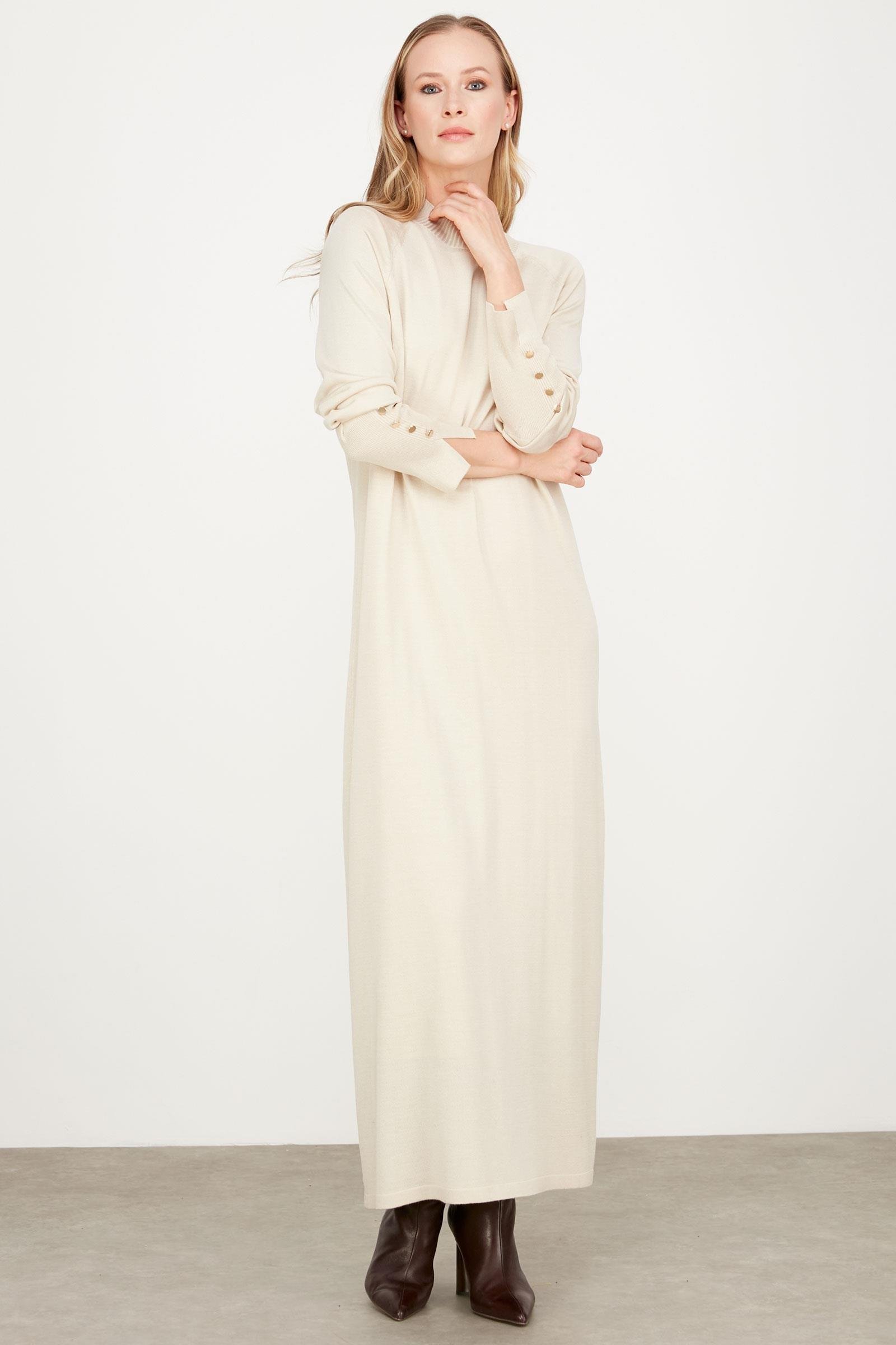 Yarım Balıkçı Basic Triko Elbise BEJ