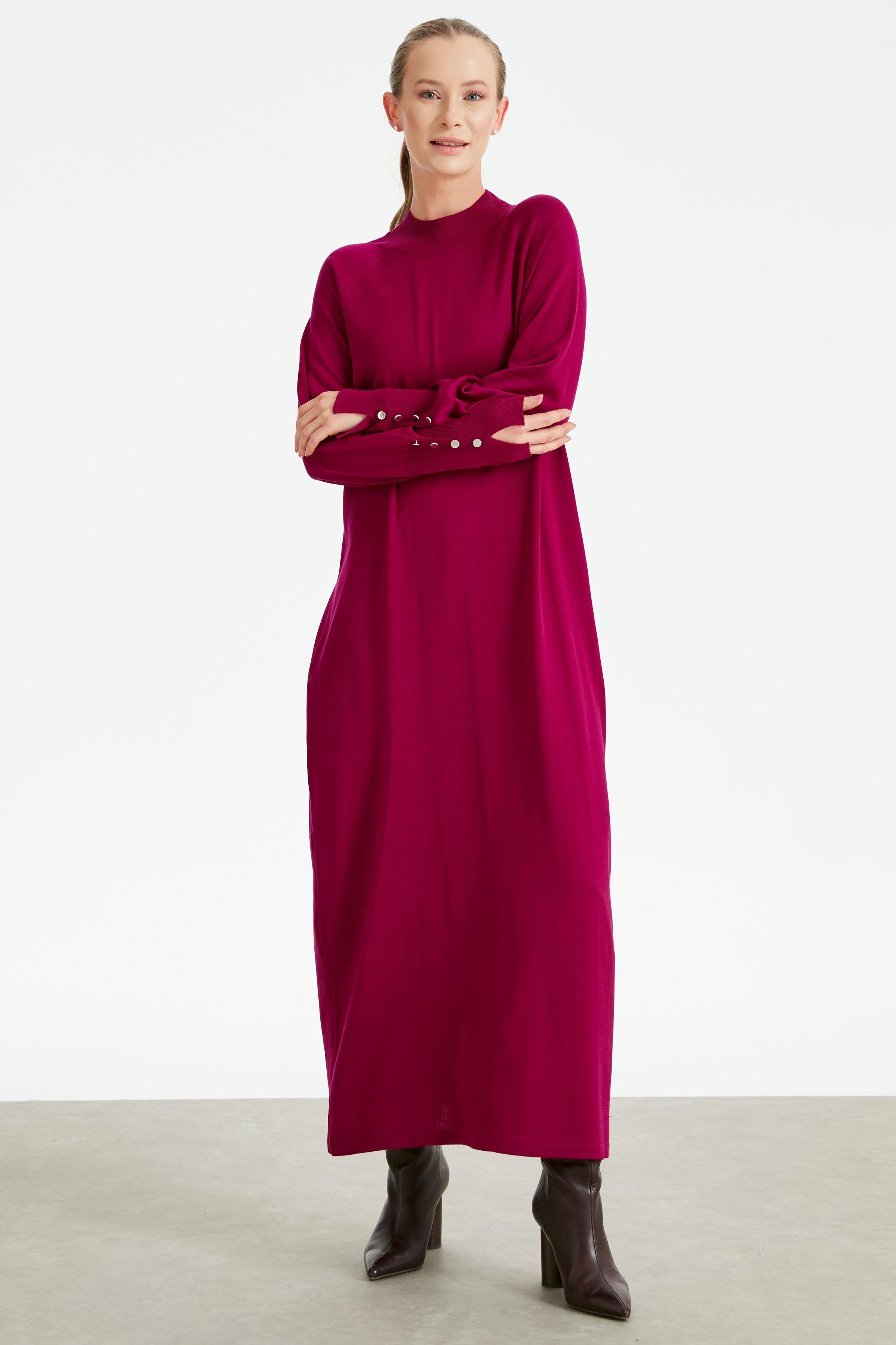 Yarım Balıkçı Basic Triko Elbise FUŞYA