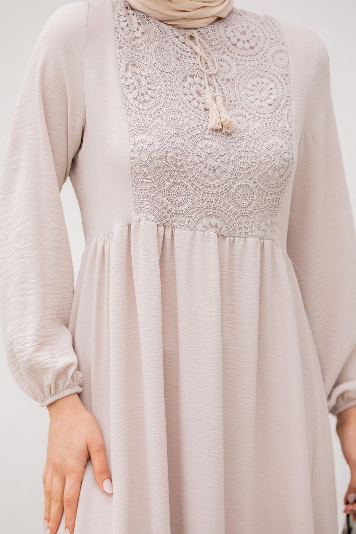 Aerobin Krep Danten Roba Elbise-Bej