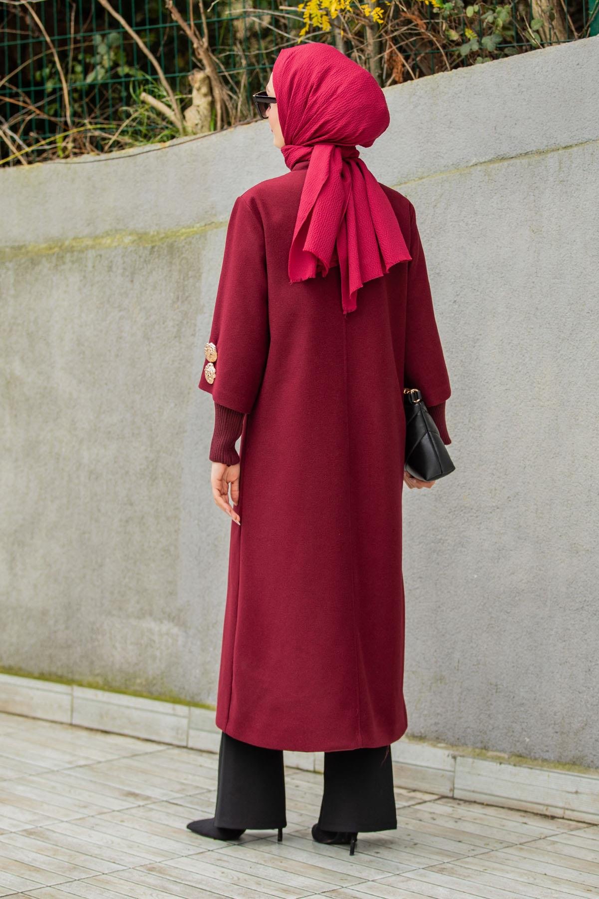 Amour Premium Kaşe Ribanalı Kaban-Bordo