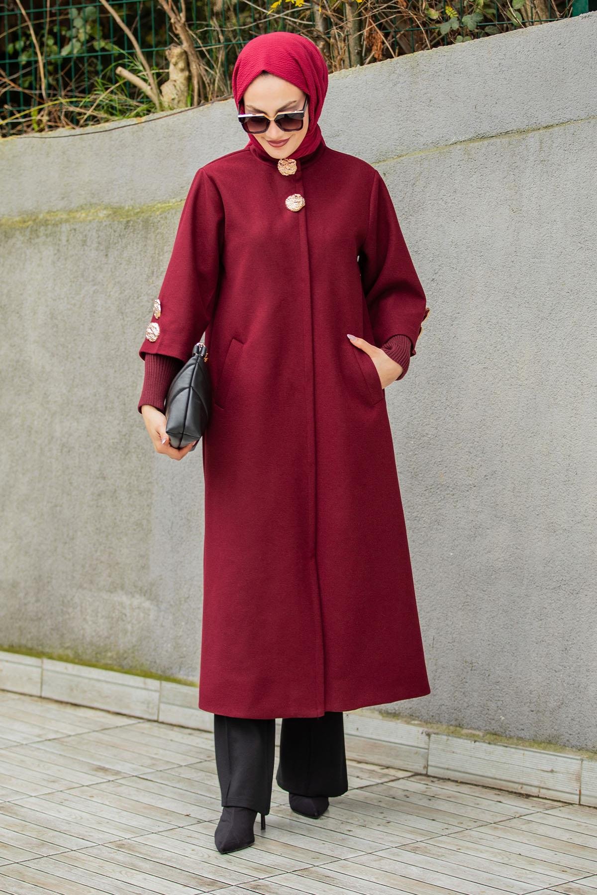 Amour Premium Kaşe Ribanalı Kaban-Bordo