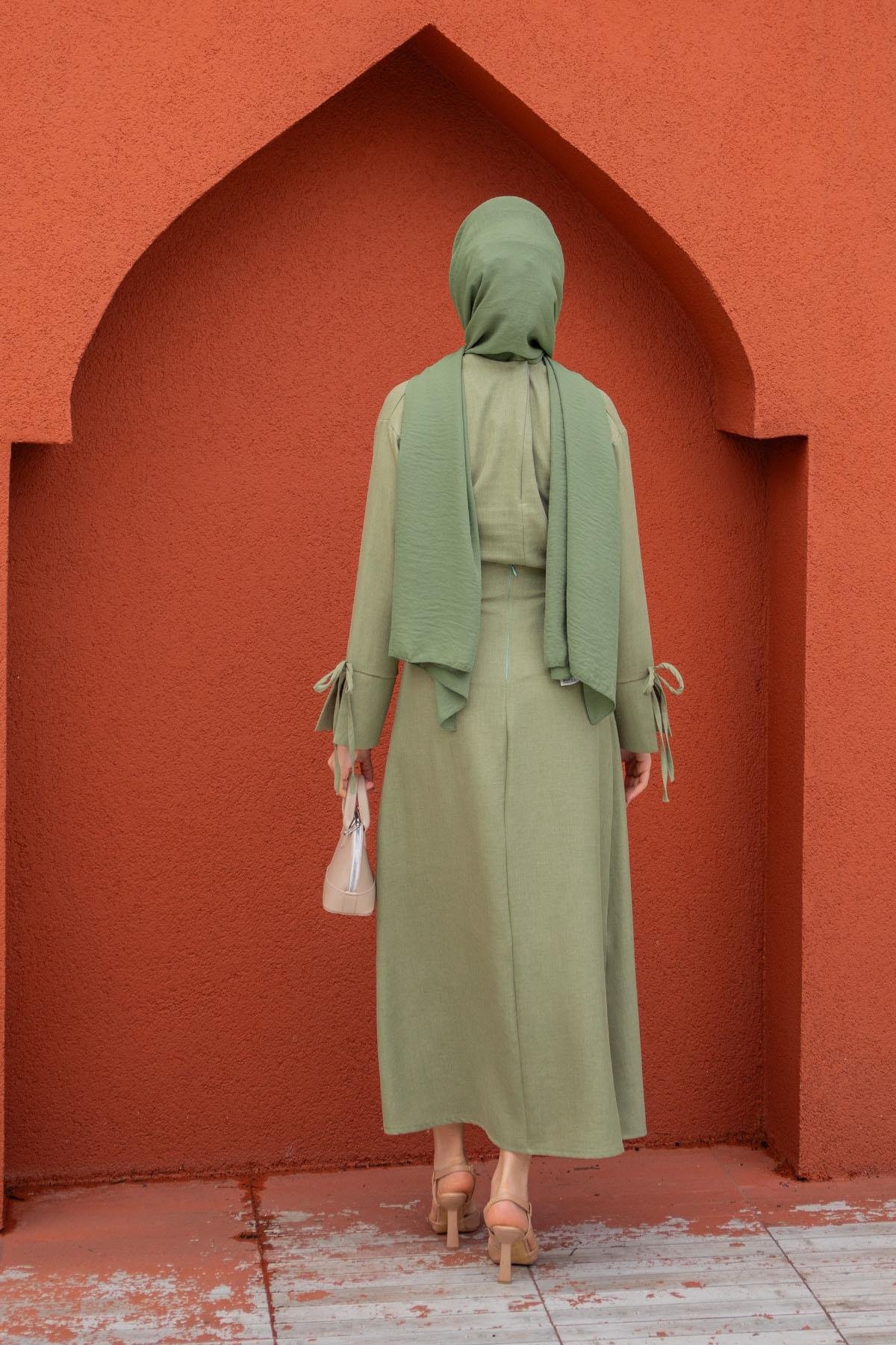 Anvelop Bağlamalı Etek Bluz Takım-Mint