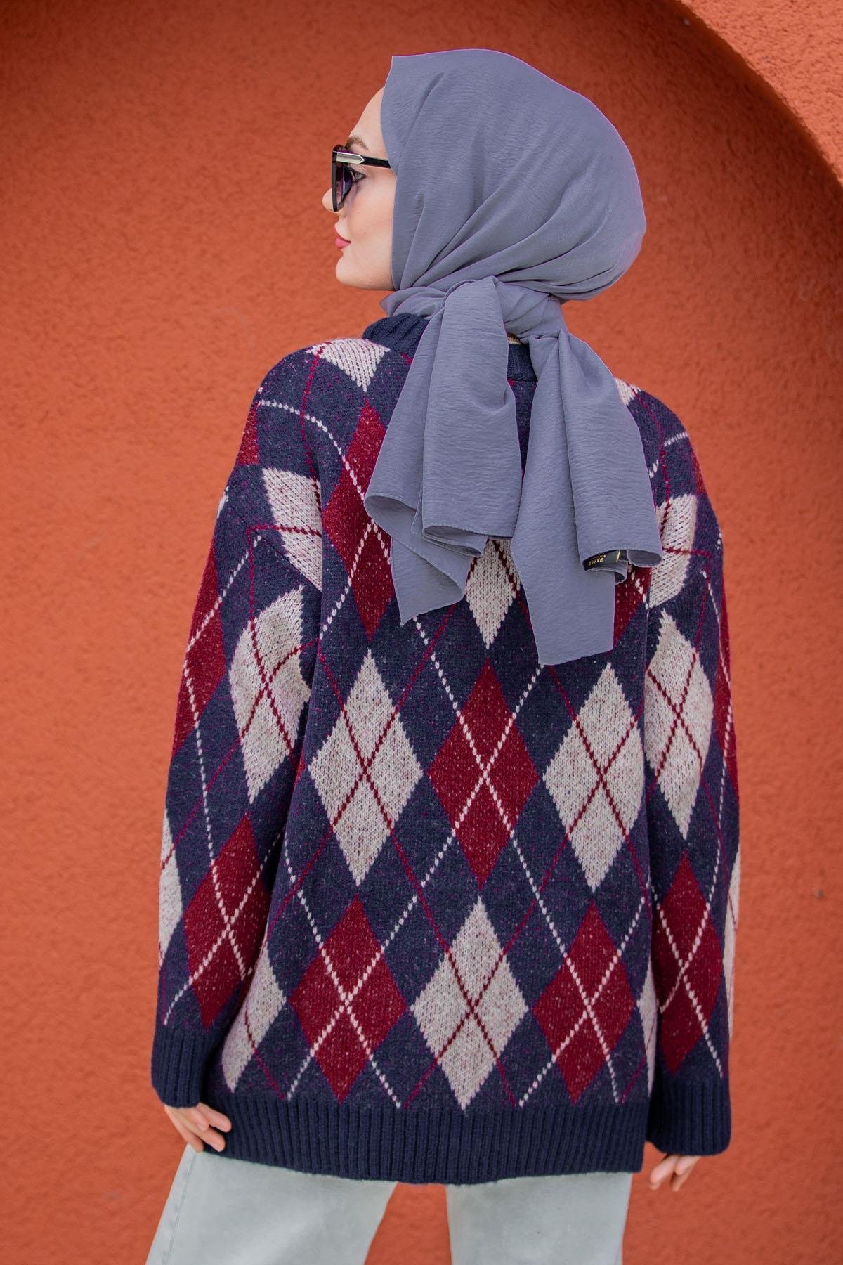 Baklava Desenli Yumoş Yün Triko Kazak-Laci