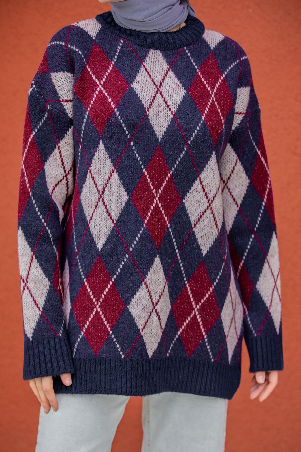 Baklava Desenli Yumoş Yün Triko Kazak-Laci