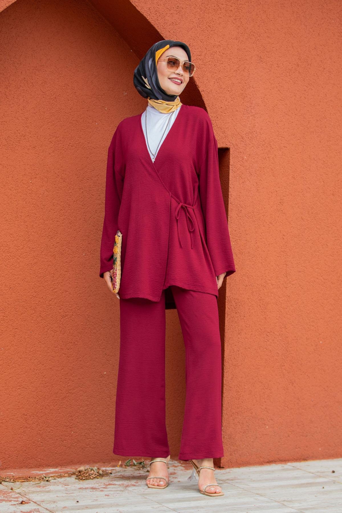 Beren Aerobin Kimono Takım-Bordo