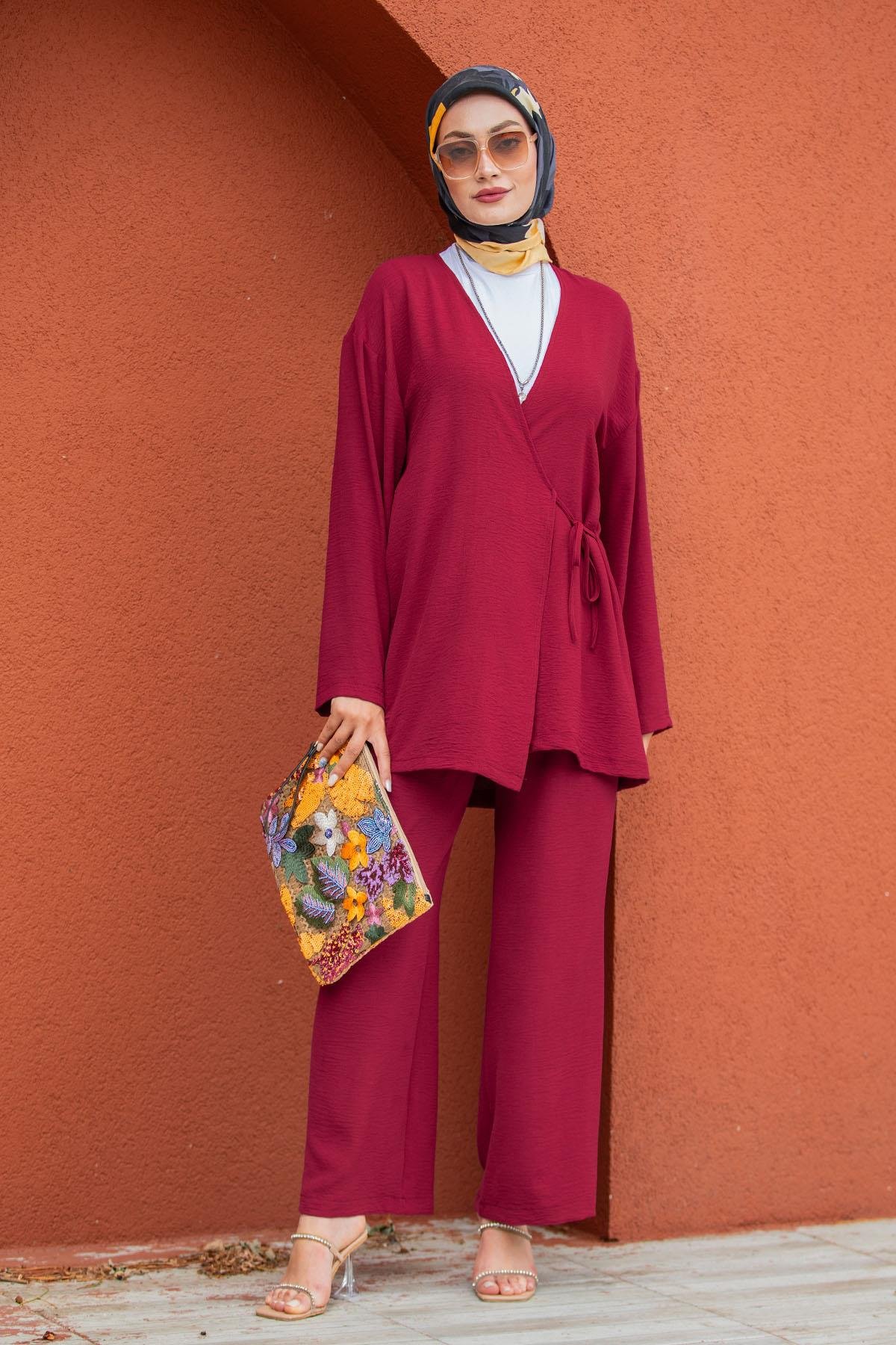 Beren Aerobin Kimono Takım-Bordo