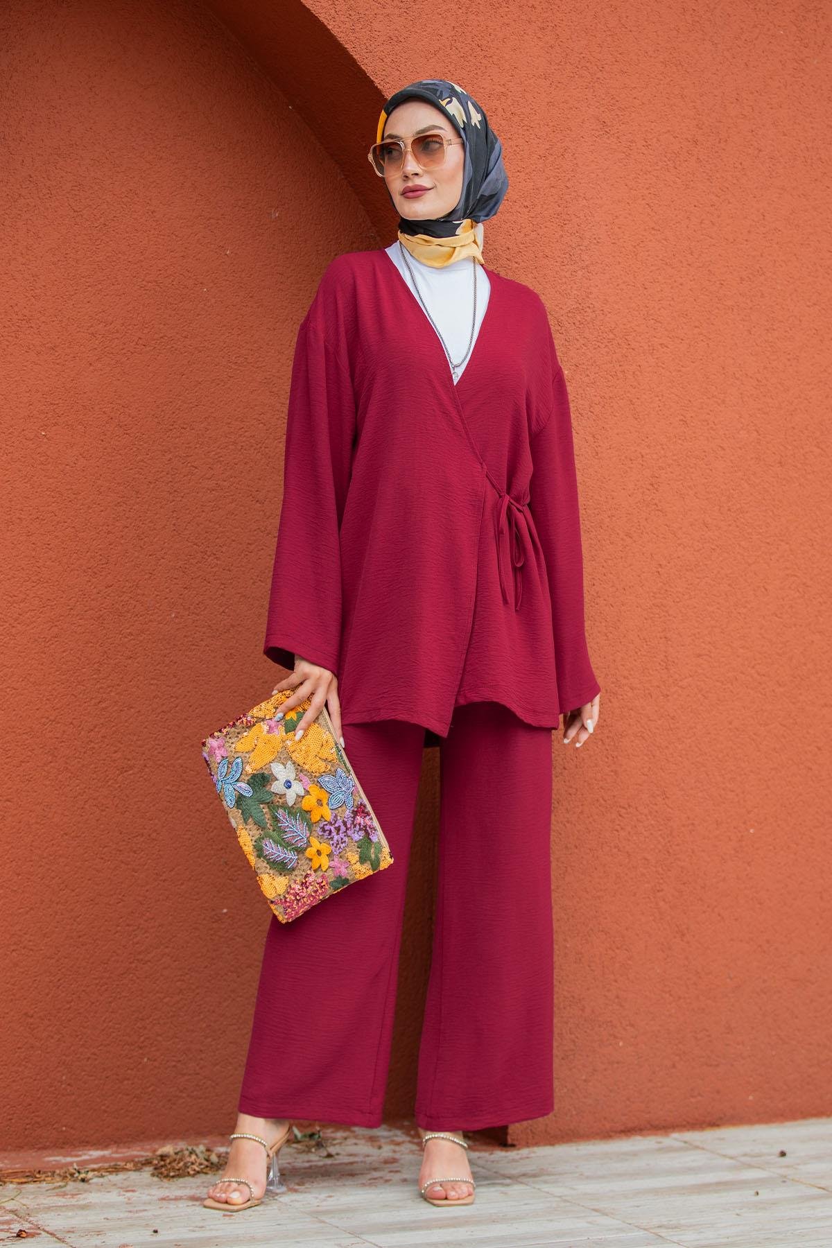 Beren Aerobin Kimono Takım-Bordo