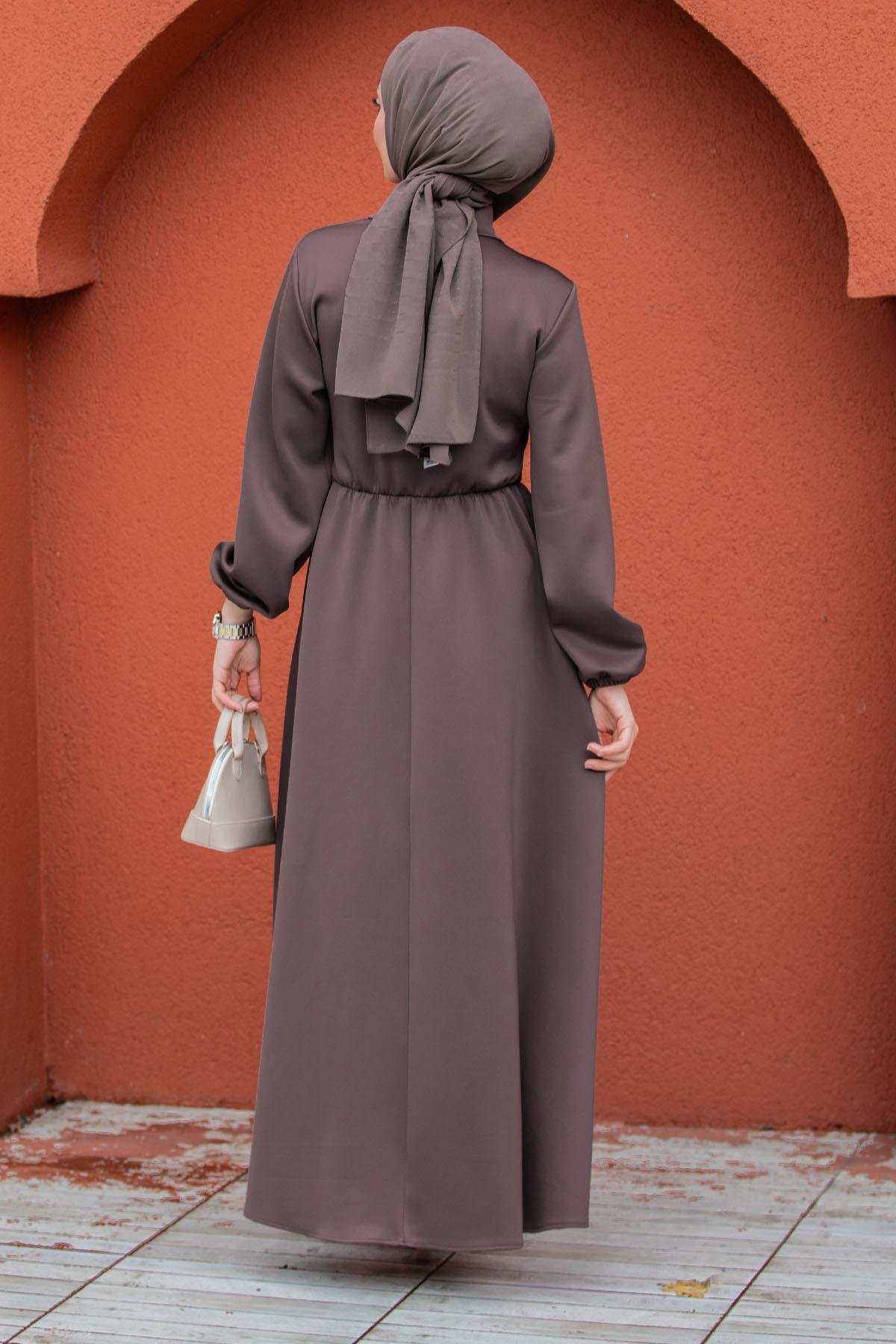 Best Pufy Dalgıç Bağlamalı Elbise-Kahve