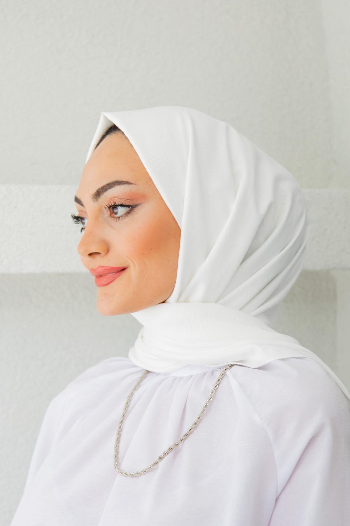 Cazz Tesettür Şal Modeli-Beyaz