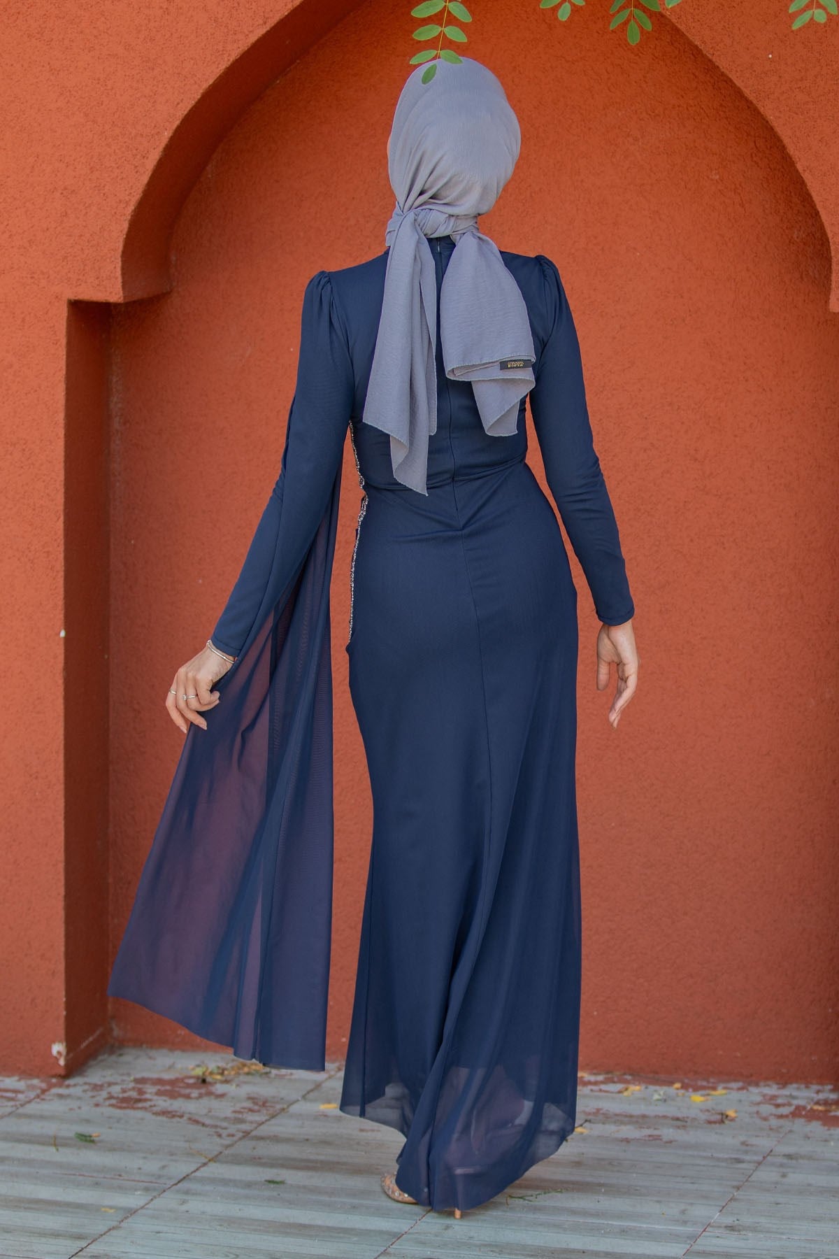 Ceyli Lycra Tül Drapeli Abiye-Laci