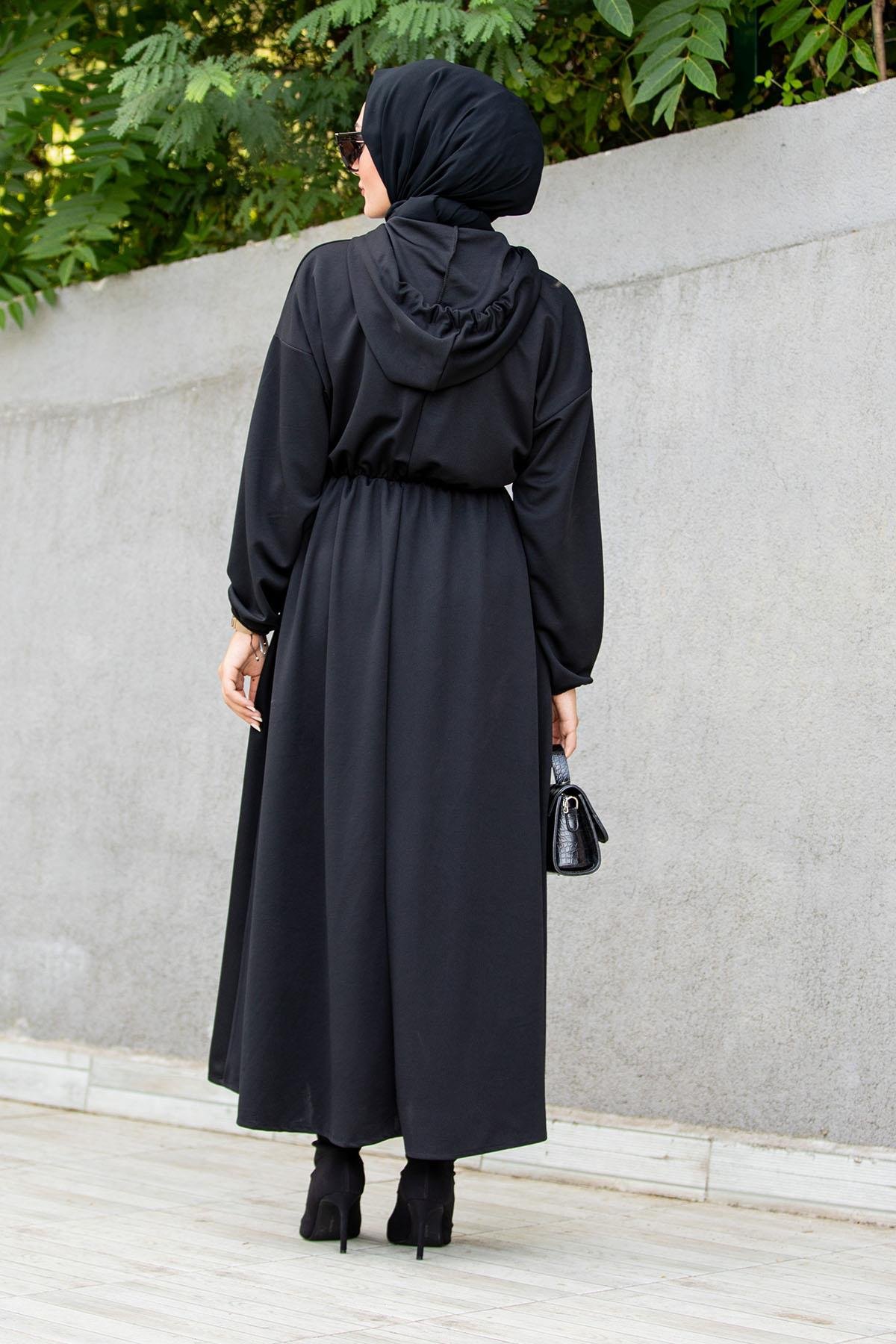 Deri Kanguru Cepli Scuba Elbise-Siyah