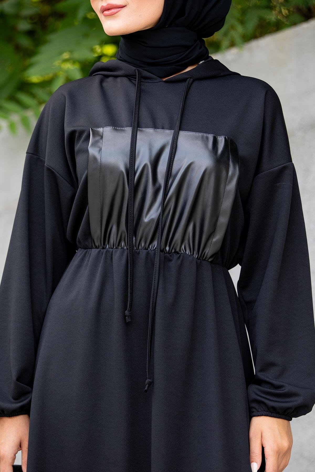 Deri Kanguru Cepli Scuba Elbise-Siyah