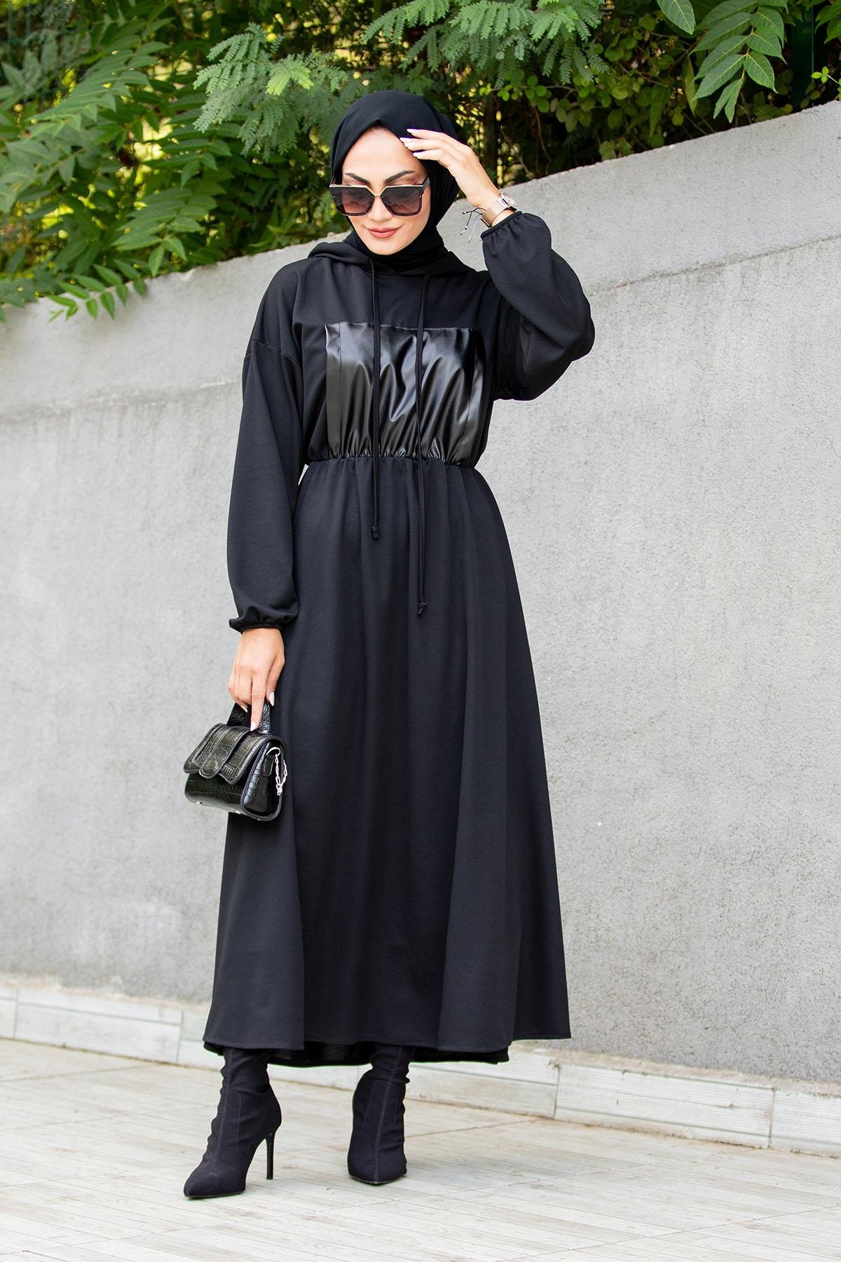 Deri Kanguru Cepli Scuba Elbise-Siyah