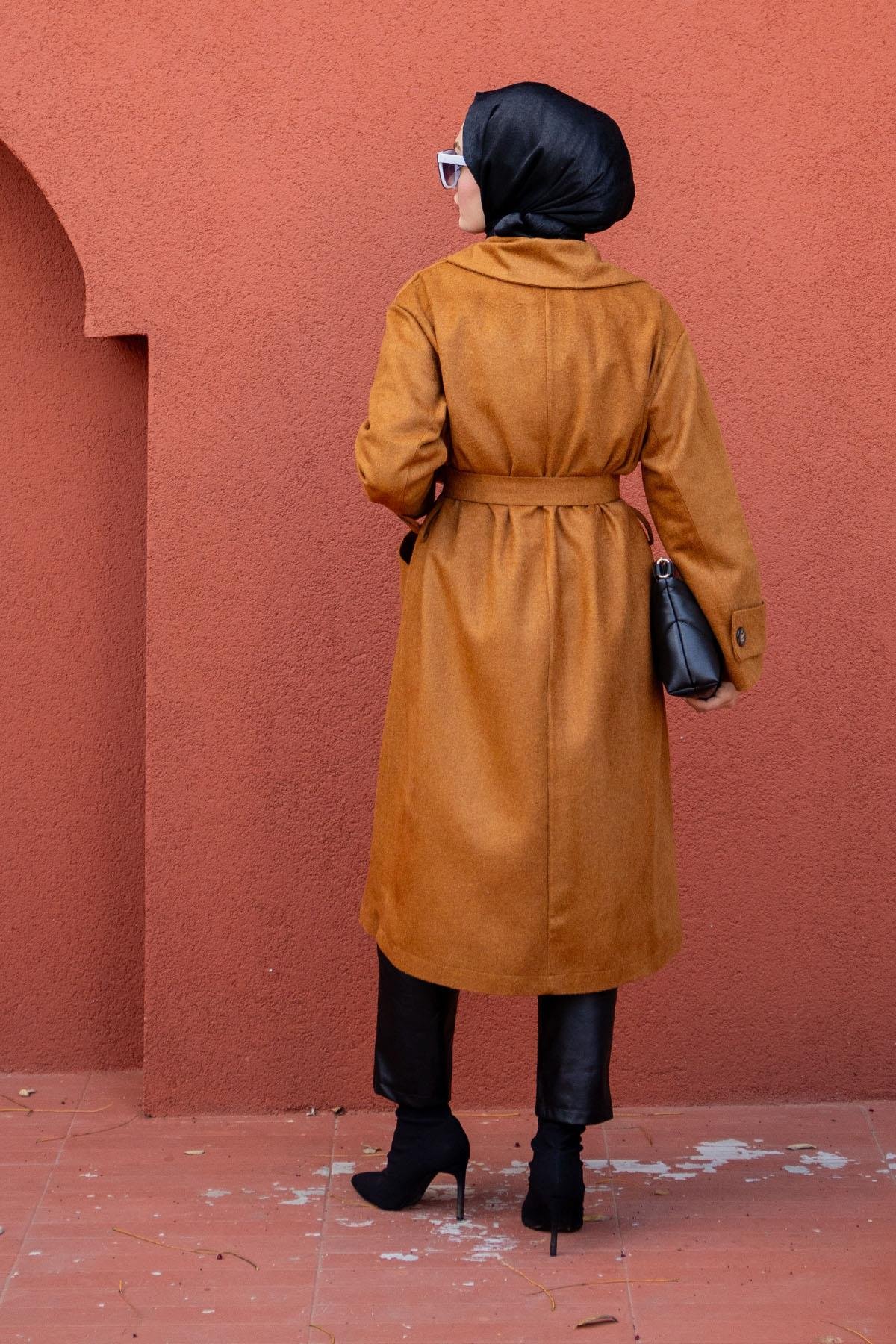 Emy Astarlı Oversize Kaşe Kaban-Hardal
