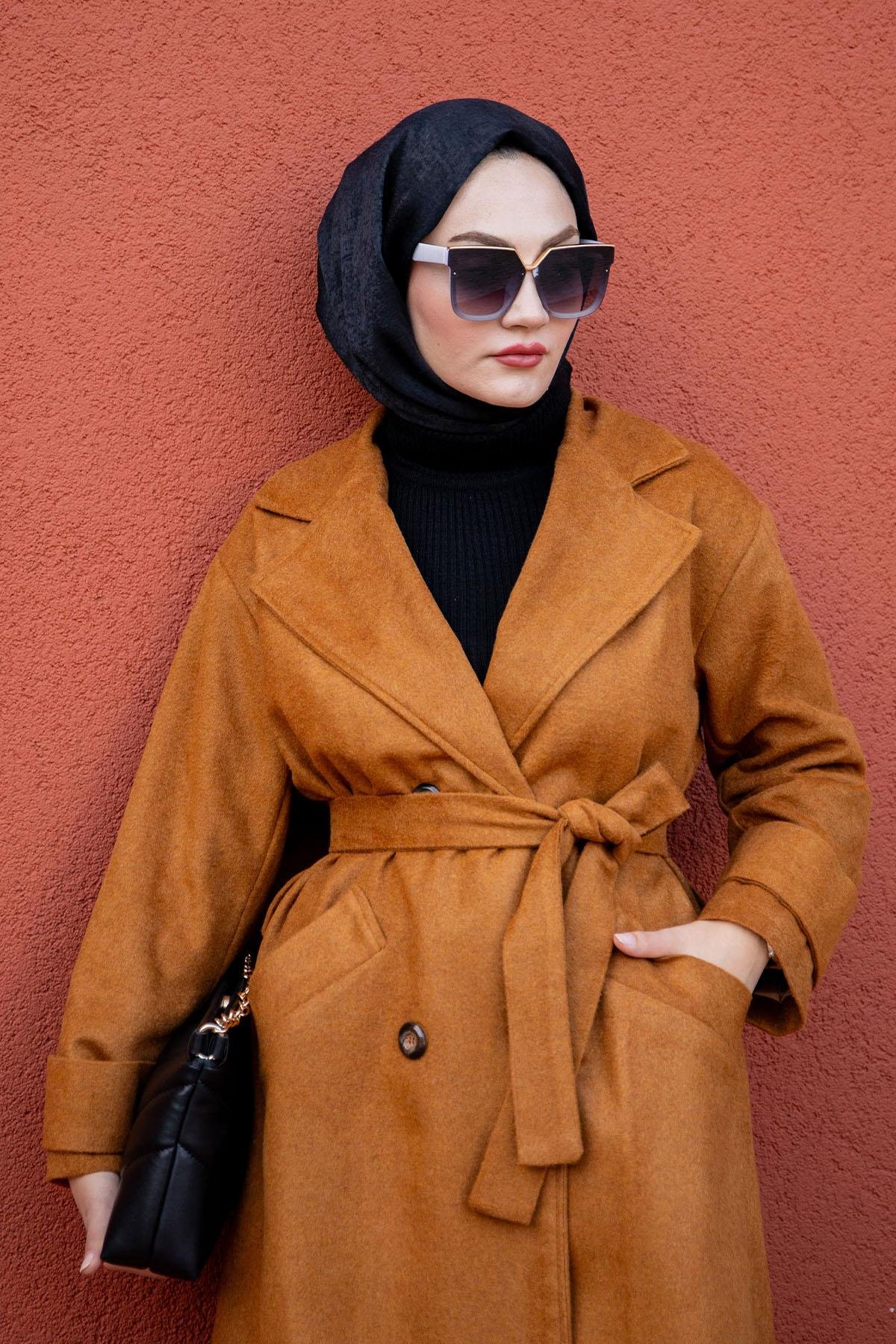 Emy Astarlı Oversize Kaşe Kaban-Hardal