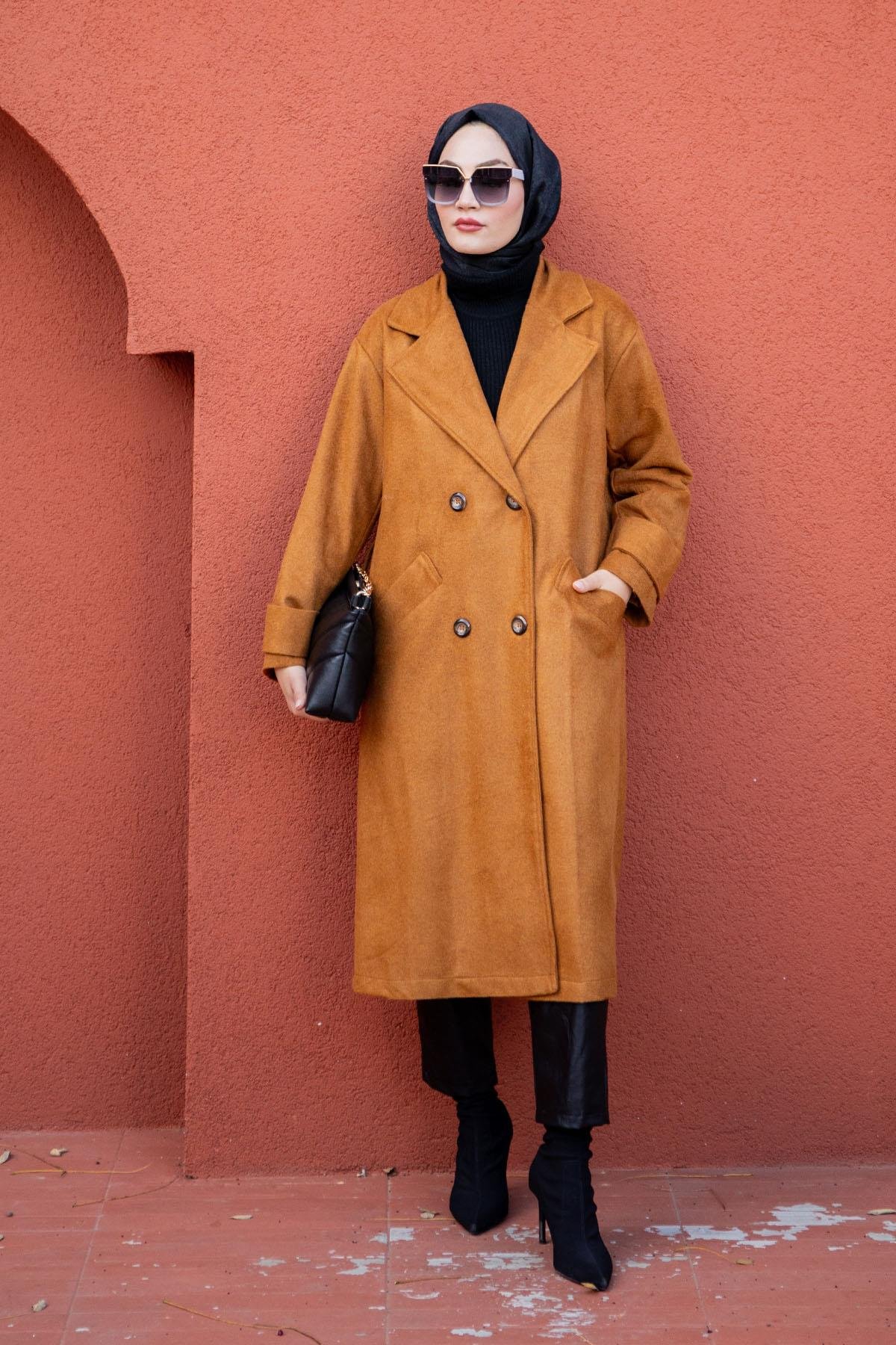Emy Astarlı Oversize Kaşe Kaban-Hardal