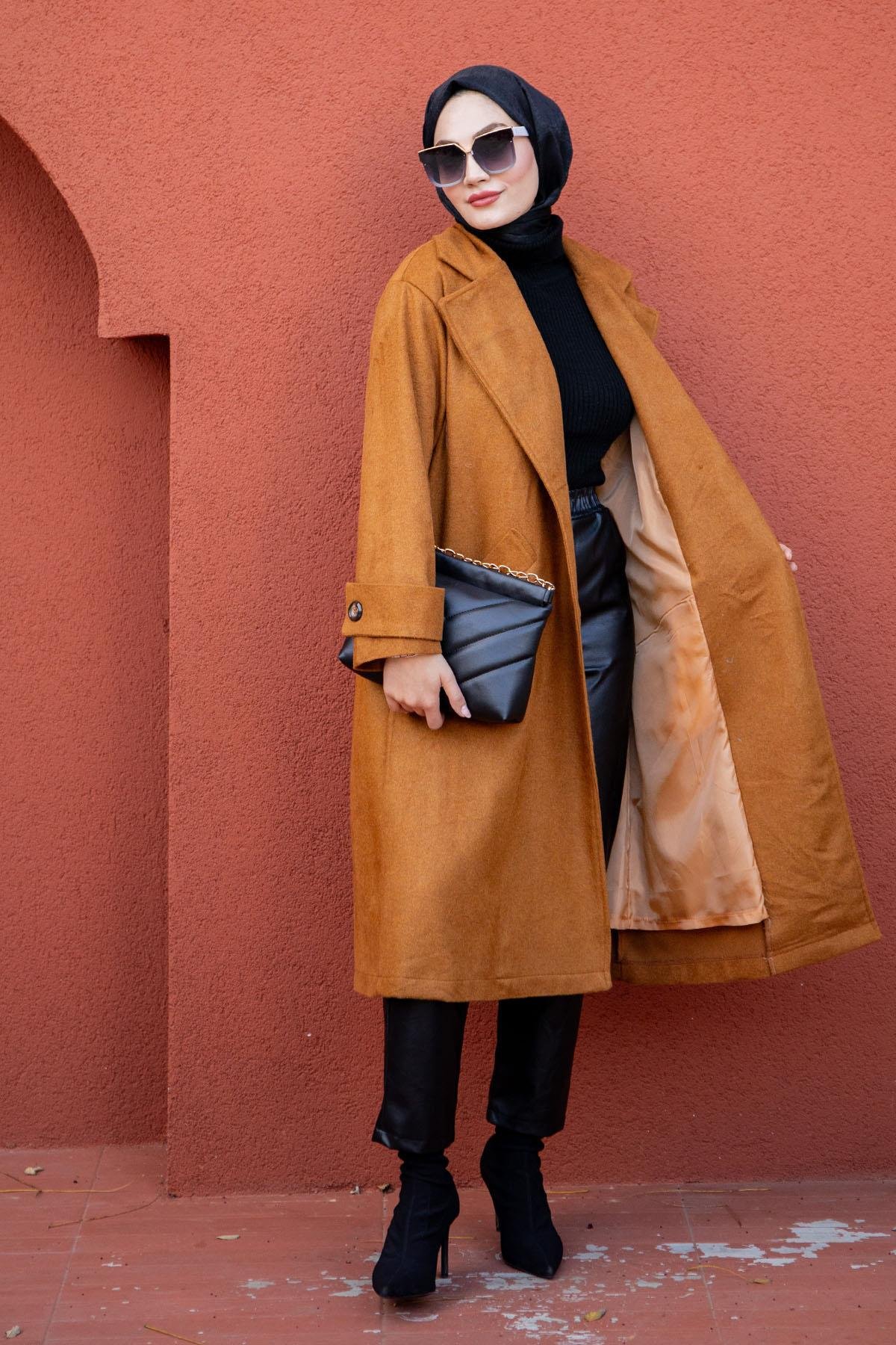 Emy Astarlı Oversize Kaşe Kaban-Hardal