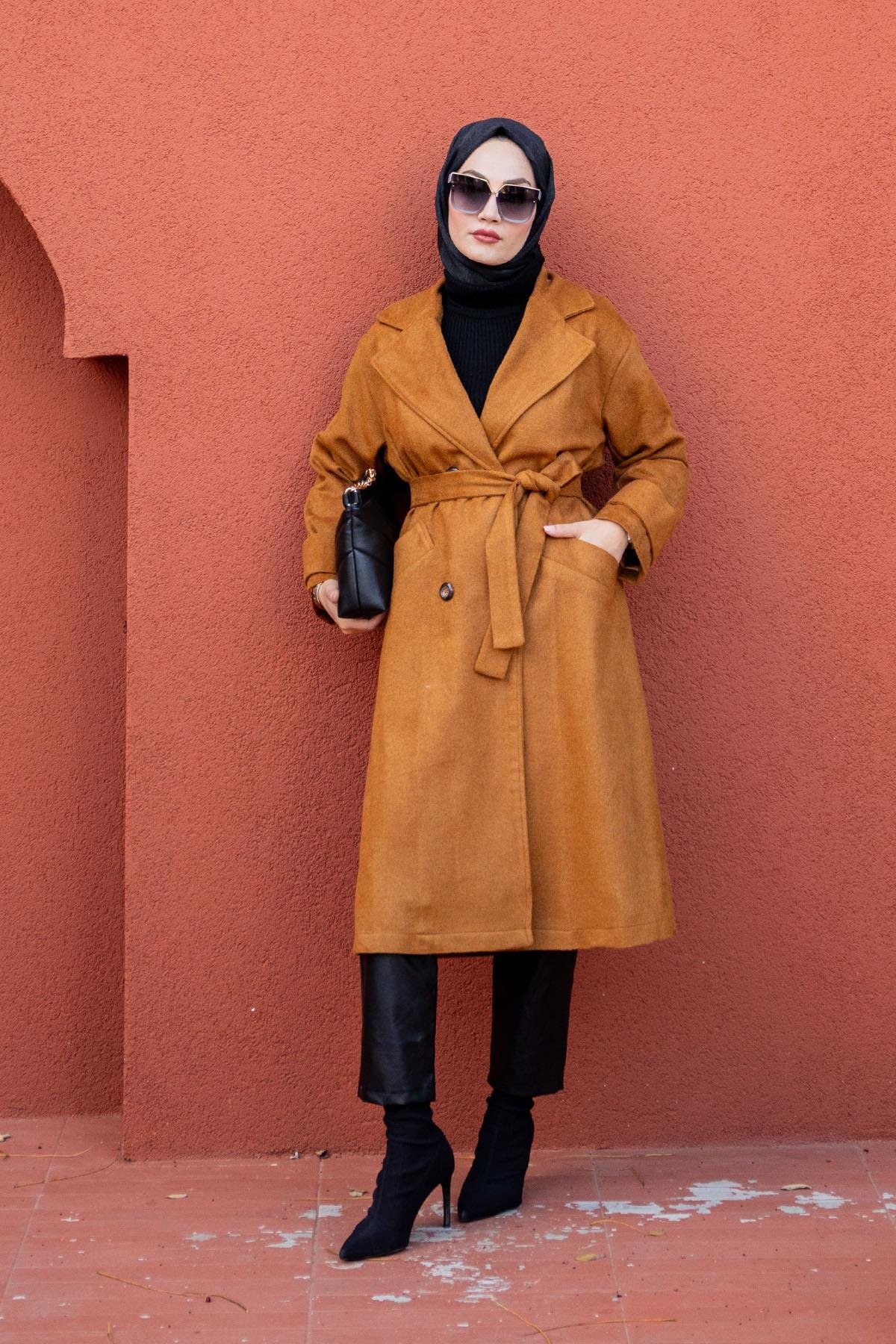 Emy Astarlı Oversize Kaşe Kaban-Hardal