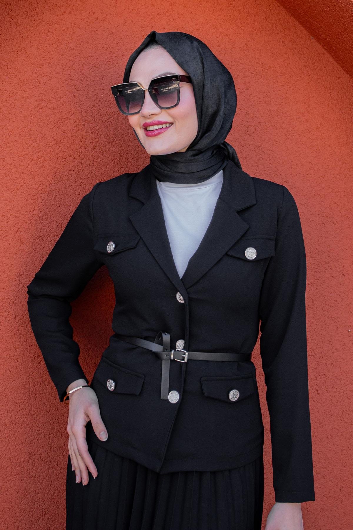 Hany Ceket Etek Krep Takım-Siyah