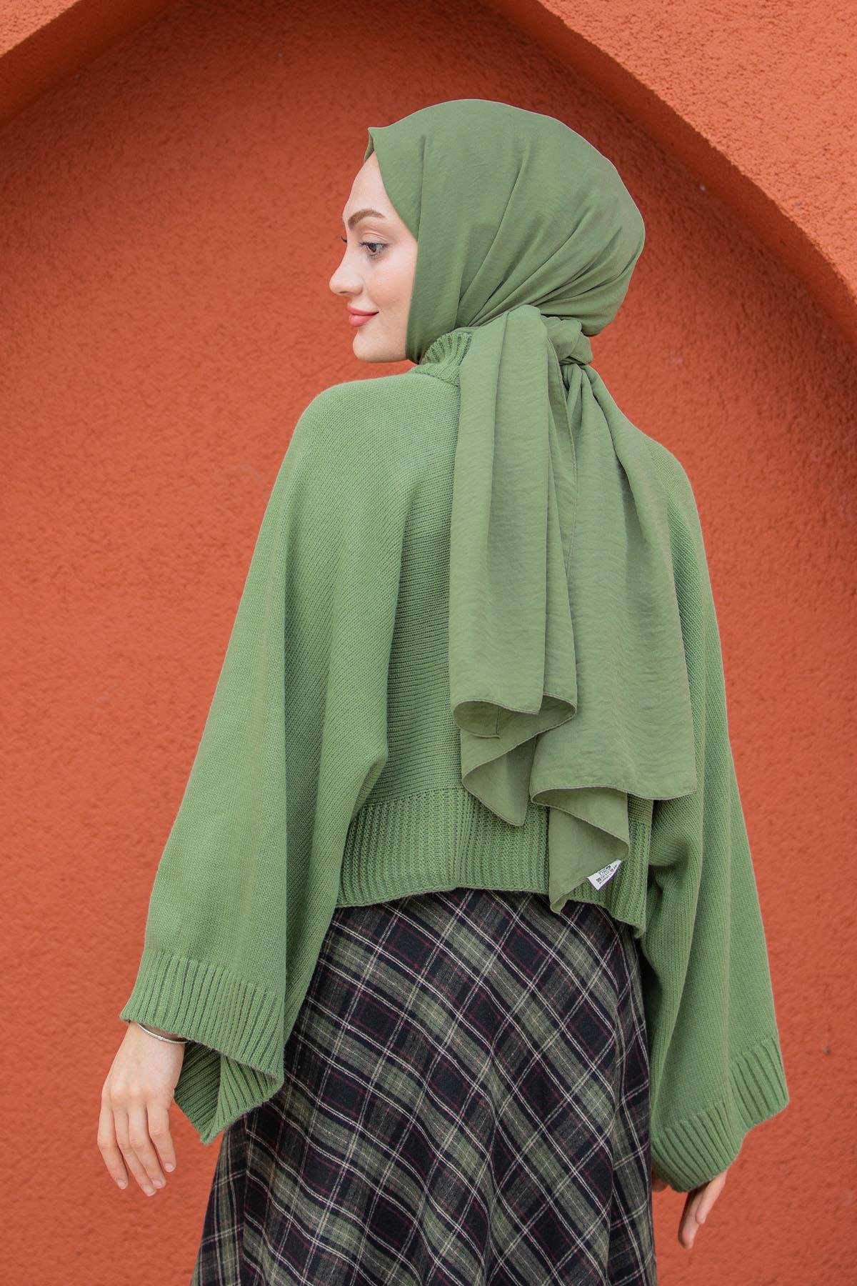 Hiss Geniş Kol Detaylı Triko Kazak-Mint